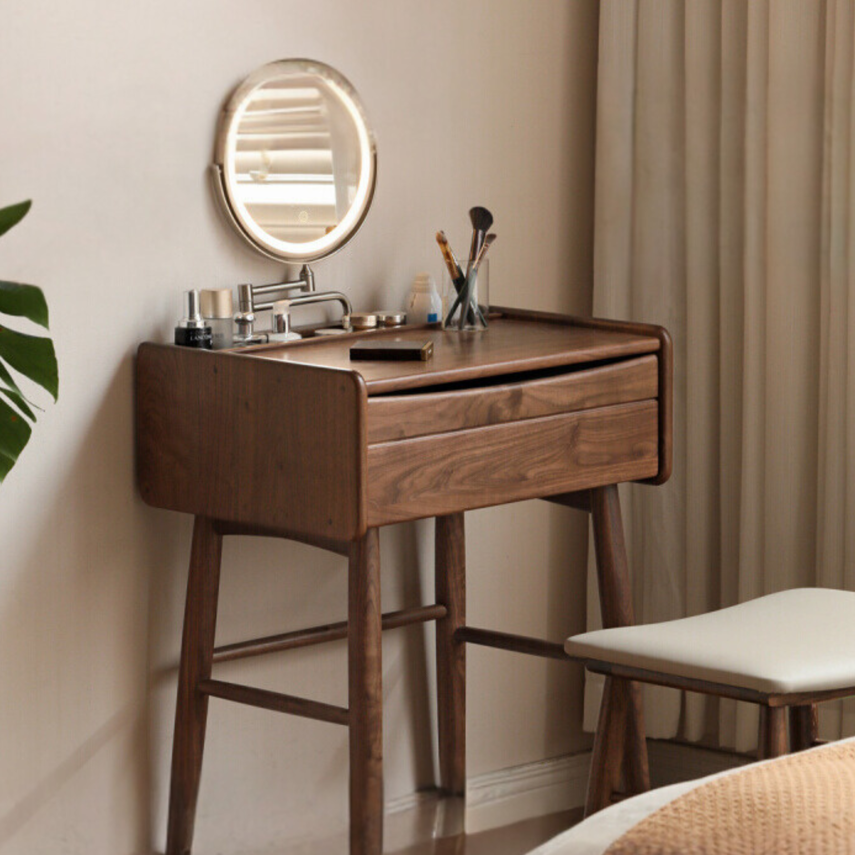 Premium Black Walnut Solid Wood Vanity Dresser with Mirror | Elegant Makeup Dressing Table for Bedroom & Bathroom | Natural Wooden Vanity Desk with Storage