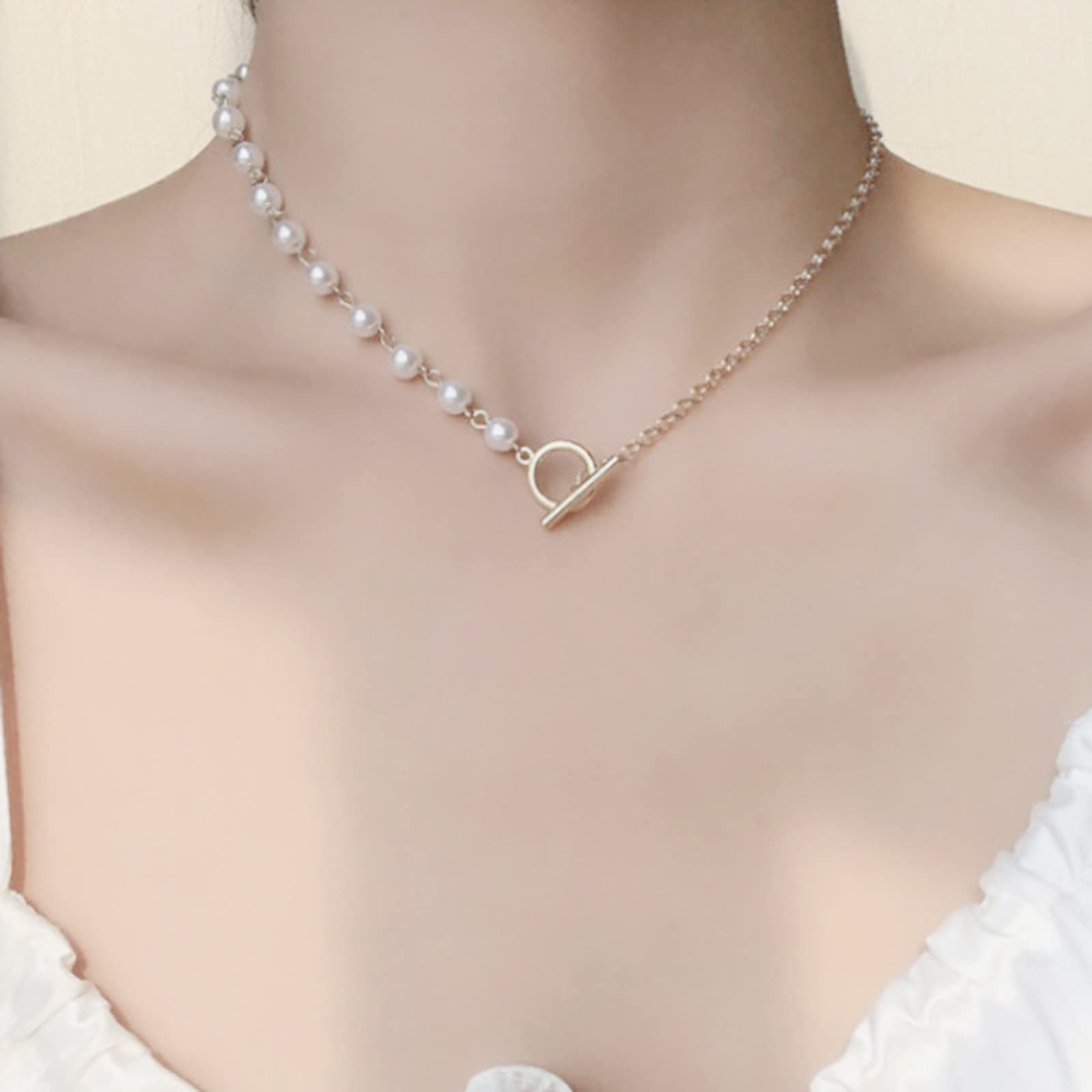 2025 Trendy Asymmetrical Necklace for Women - Elegant Diamond Bead Collarbone Pendant Jewelry - Dainty Layering Necklace (White) | Perfect for Date Nights, Parties & Everyday Wear