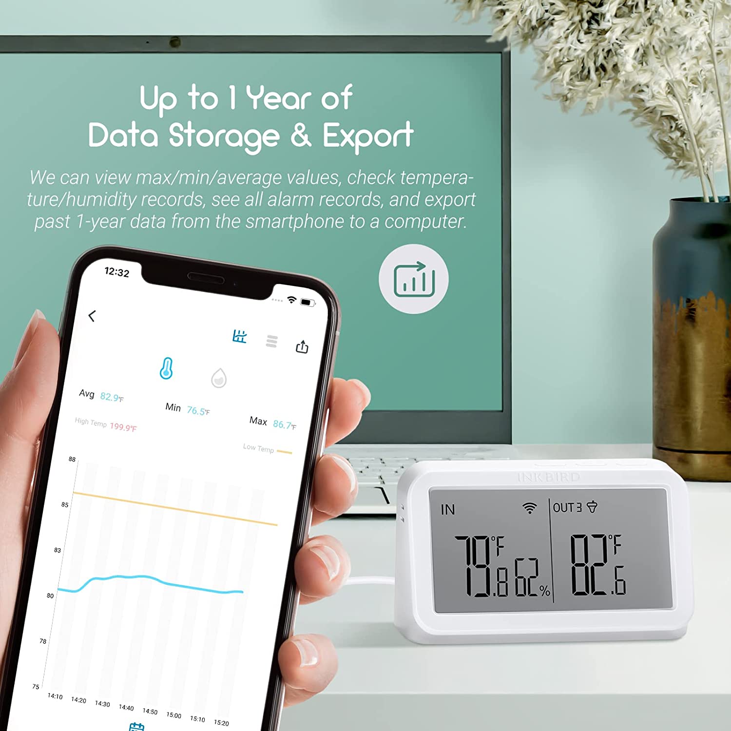 Wireless Pool Thermometer Set IBS P02R with WIFI Gateway IBS M2 - Smart Swimming Pool Temperature Monitor for Home & Backyard Use
