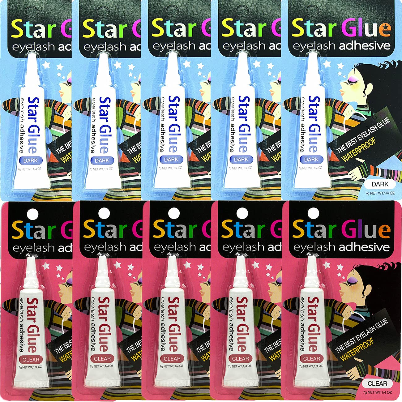 Waterproof Eyelash Glue & Makeup Adhesive Combo - 10 Pack (0.24oz Each) for False Lashes, Eyeliner & Eyeshadow - Long Lasting, Hypoallergenic for Sensitive Eyes - Perfect for Daily Use, Special Occasions & Professional Makeup Artists