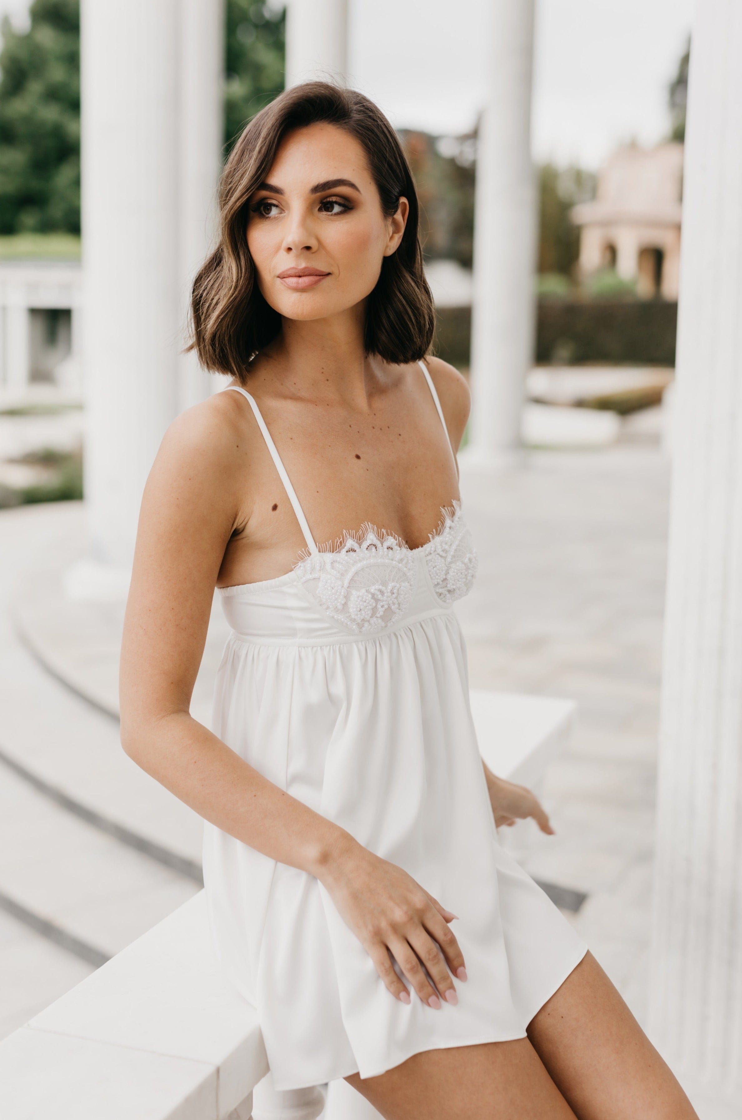 Harper Hand Beaded Pearl Satin Babydoll Slip Nightgown - Elegant Lingerie for Women, Romantic Sleepwear, Valentine's Gift Idea for Her (Perfect for Anniversary, Honeymoon & Special Occasions)