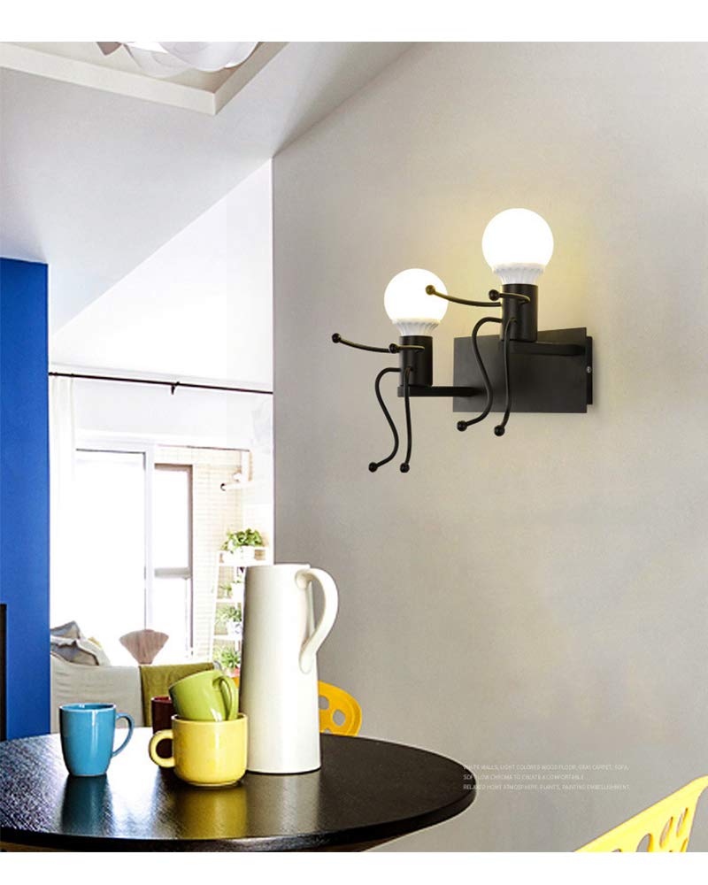 Nordic Creative Wall Lamp E27 - Modern Small Iron Man Wall Light Fixture with Cartoon Design for Kids Room, Hallway, Bedroom, Kitchen, Bar, Cafe & Restaurant - LED Living Room Night Light for Cozy Ambiance