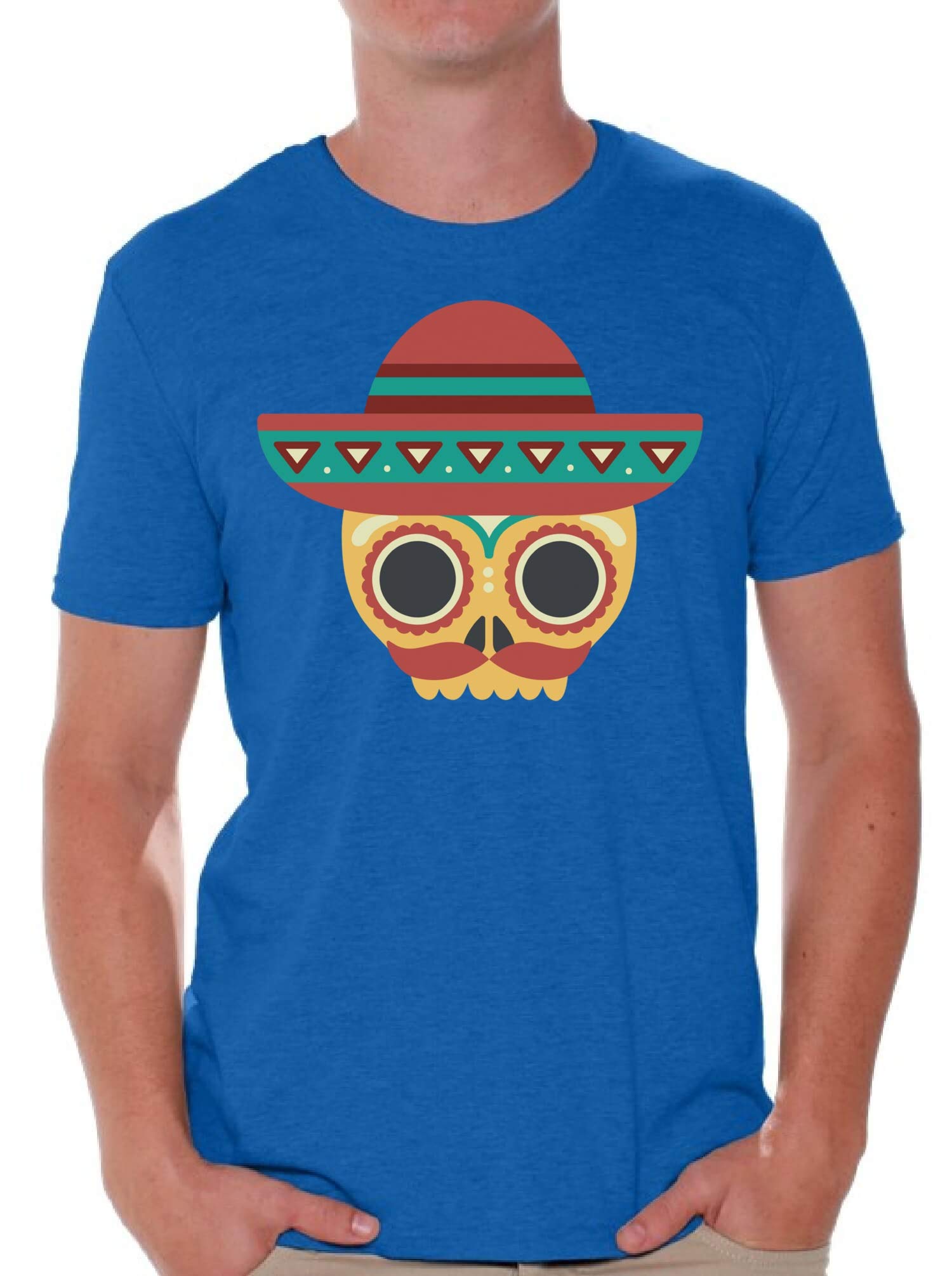 Skull Sombrero T-Shirt for Men - Gothic Mexican Style Graphic Tee - Perfect for Halloween, Day of the Dead & Costume Parties