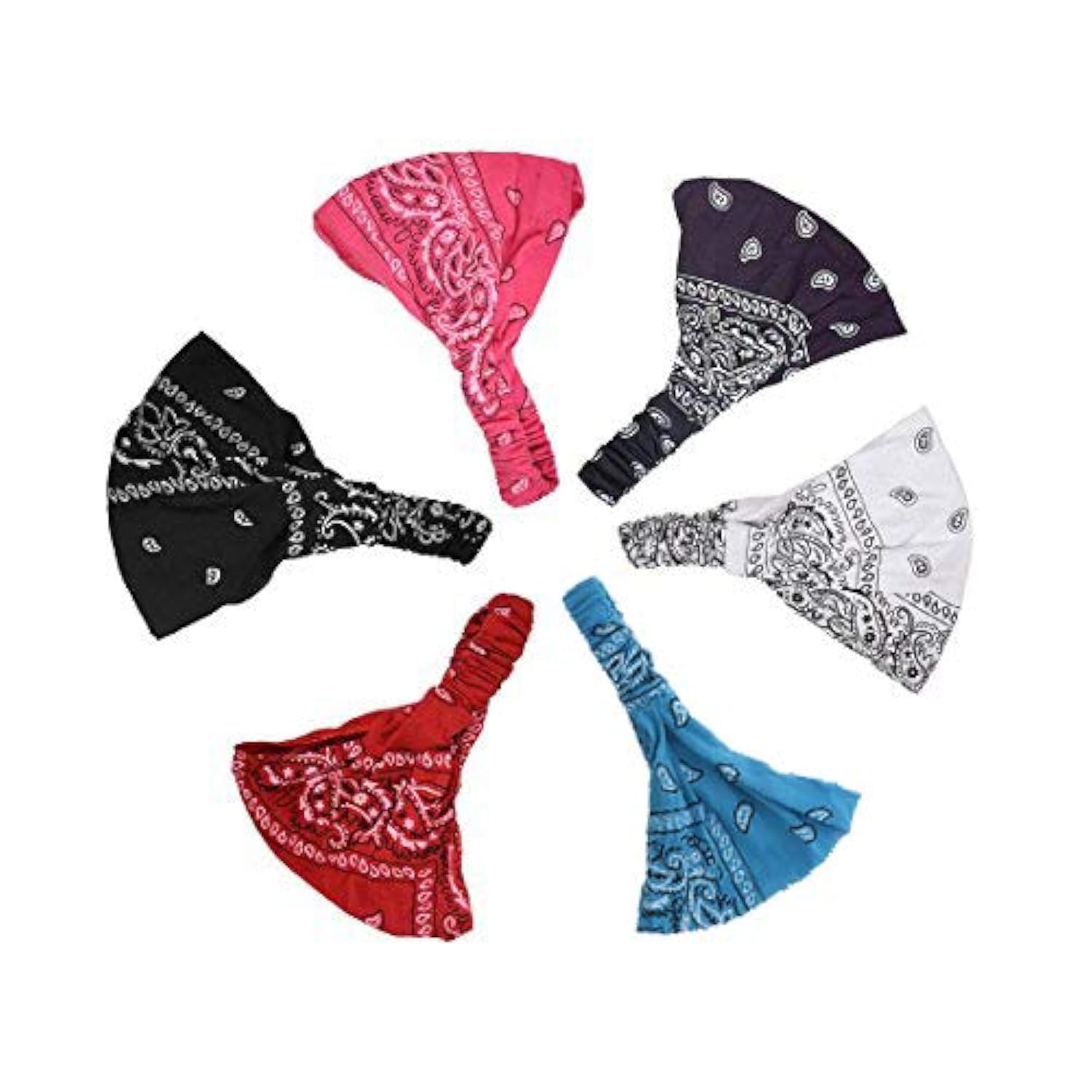 Motique Stretchy T-Shirt Fabric Bikers Bandana Set of 6 - Wide & Comfortable Headwraps for Fitness, Yoga, Outdoor Activities, and Sports