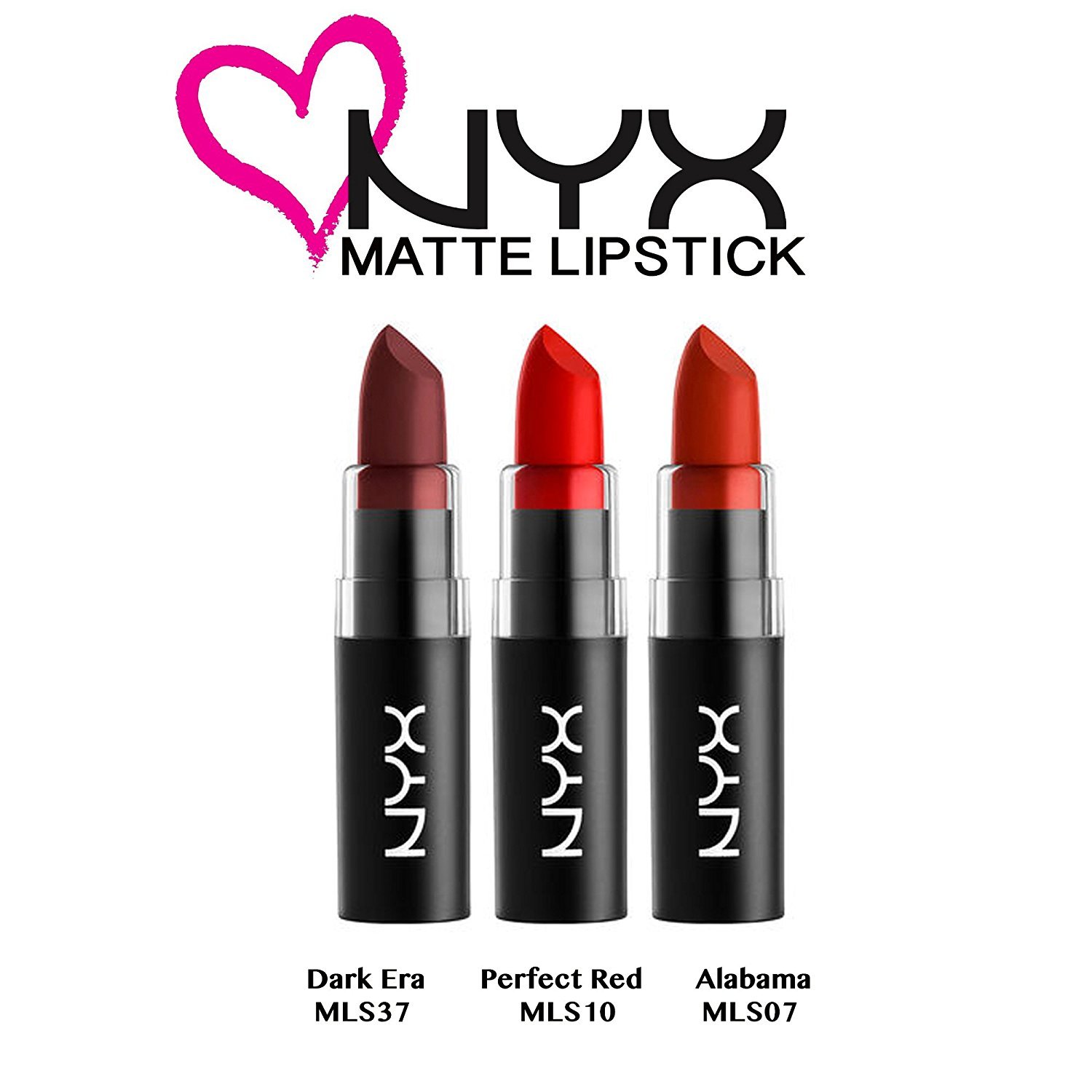 NYX Matte Lipstick Set #4 - MLS07 Alabama, MLS10 Perfect Red, MLS37 Dark Era - Long Lasting Vegan Lipstick Trio for Everyday Wear & Special Occasions
