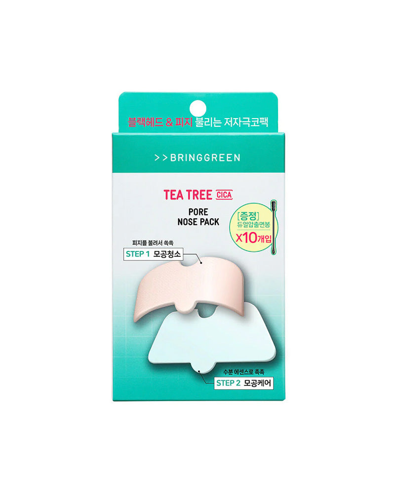 BRING GREEN Tea Tree Cica Pore Nose Pack - 5 Pcs - Deep Cleansing Blackhead Remover for Oily & Acne-Prone Skin - Perfect for Daily Skincare Routine & Spa Treatment