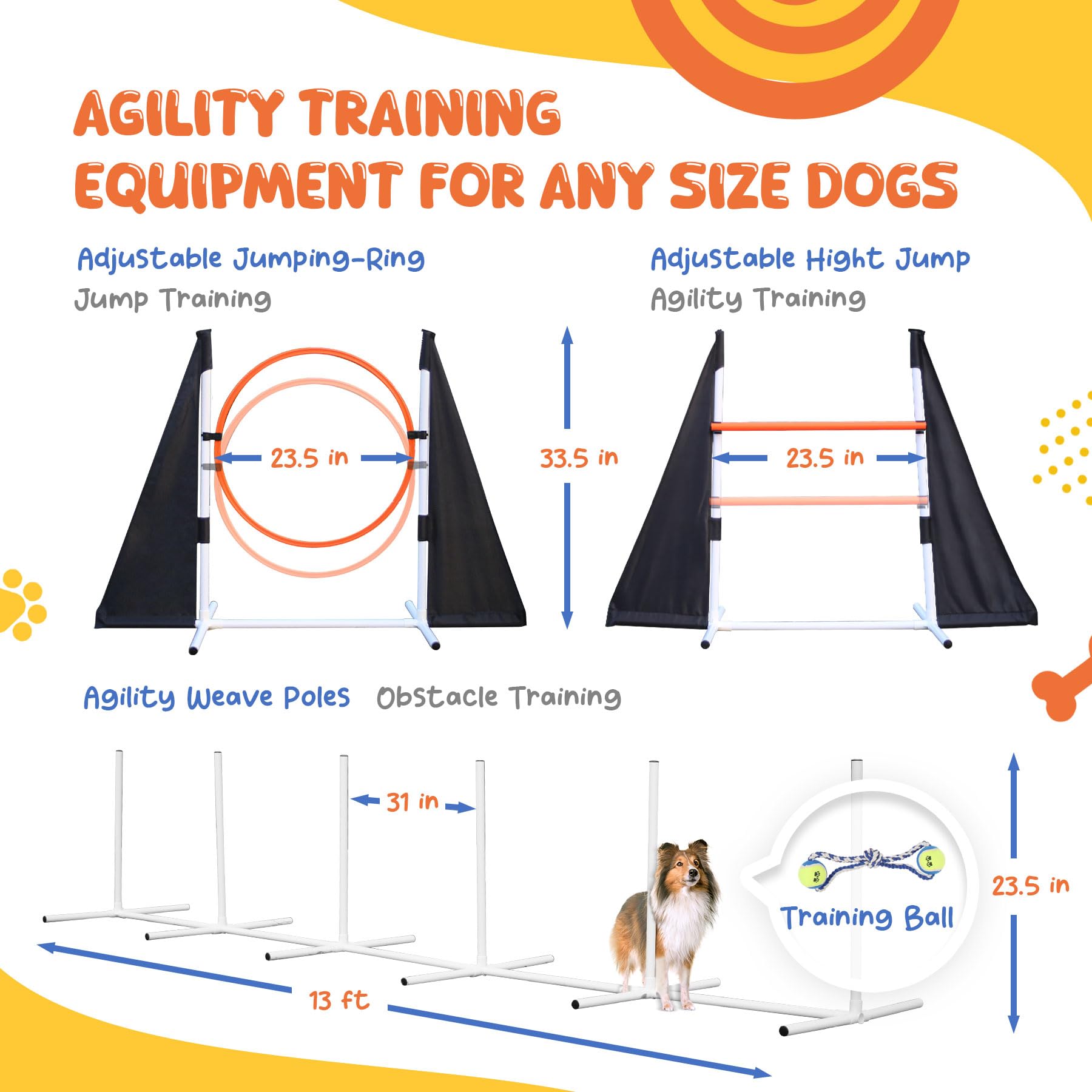 Professional Dog Agility Training Equipment Set - Tunnel, Bags, Jumps & Toys for Indoor & Outdoor Use - Backyard Agility Course for Small to Large Dogs - Perfect for Training, Exercise & Playtime