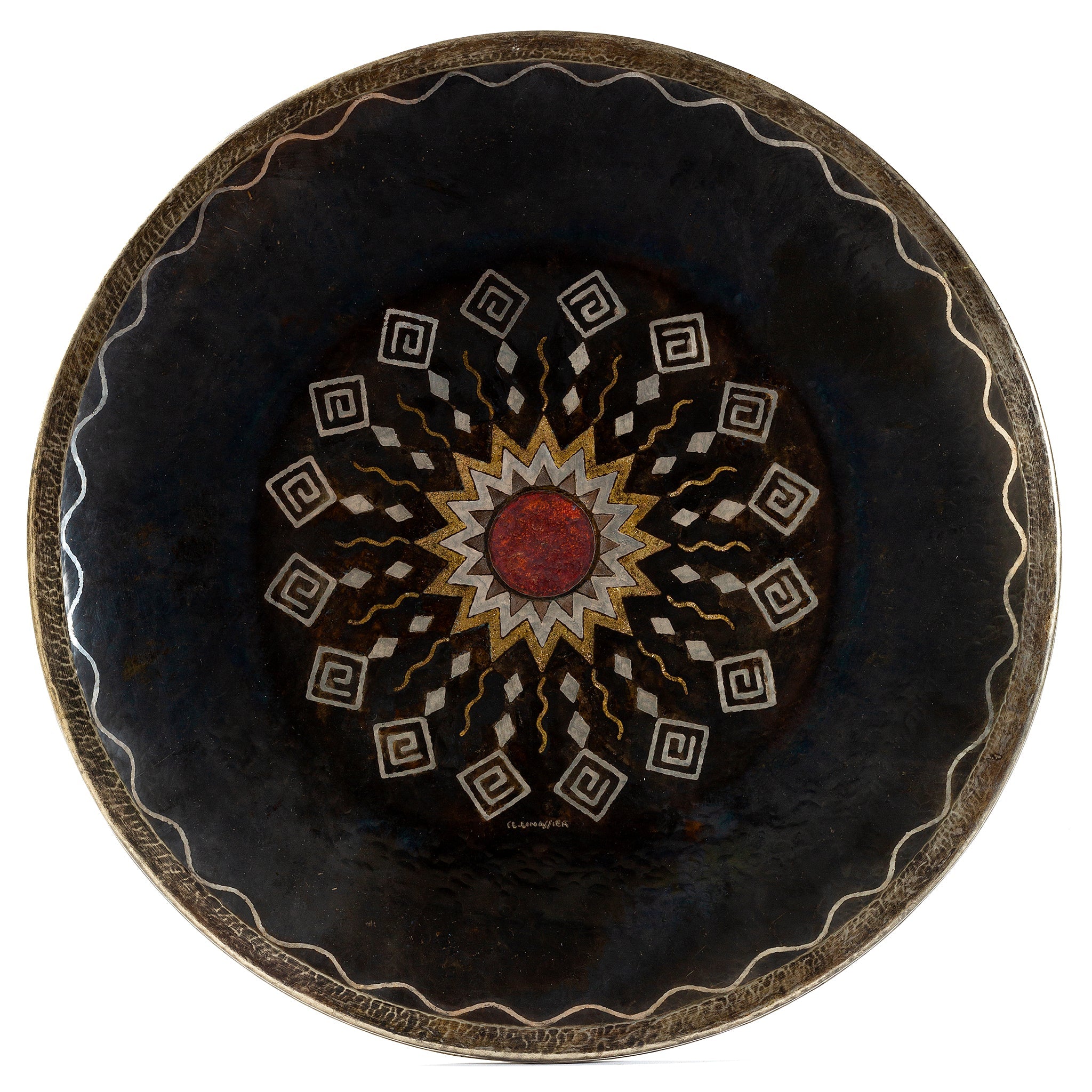 Claudius Linossier Étoile Rayonnante Dinanderie Copper Charger Plate - Handcrafted French Art Deco Tray for Dining Table Decor, Wall Art & Luxury Gift Giving