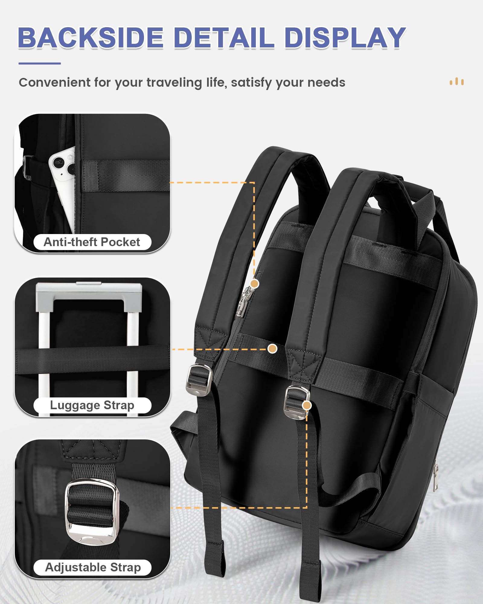 Lightweight Black Travel Backpack for Women & Men - Compact Carry-On Backpack for Airplanes, Perfect as Personal Item Bag - Ideal for Nurses, Teachers, Business Travel & Daily Commute - Durable Airplane Travel Backpack with USB Charging Port (Great for Work, School & Weekend Getaways)