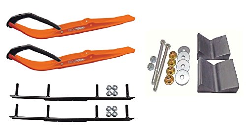 C&A Pro Orange Razor Snowmobile Skis with 6-Inch Round Bars - Complete Kit for Polaris Pro Ride Chassis & Rush Models (2010-2011) - Perfect for Trail Riding, Deep Snow Performance, and Winter Adventure Sports