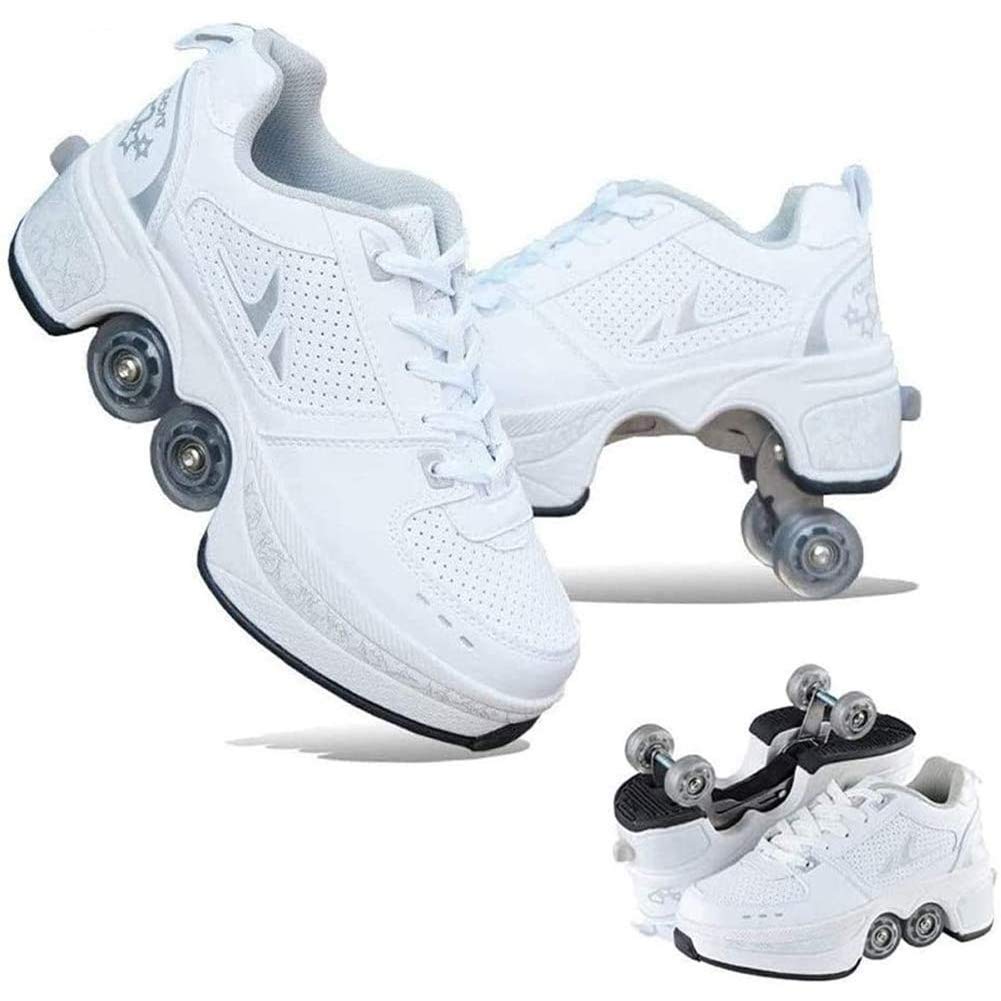 MLyzhe Roller Shoes for Women, Men, Boys & Kids - Adjustable Deformable Wheel Sneakers | Perfect Unisex Beginner Skates for Outdoor Fun, Fitness & Gift Giving
