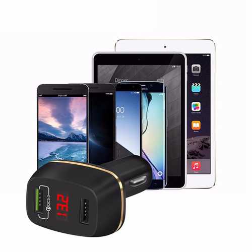 Dual USB 3A QC3.0 Fast Car Charger with LED Display - Compatible with iPhone X/8, OnePlus 5, Xiaomi Mi6, Redmi Note4 - Perfect for Road Trips & Daily Commuting