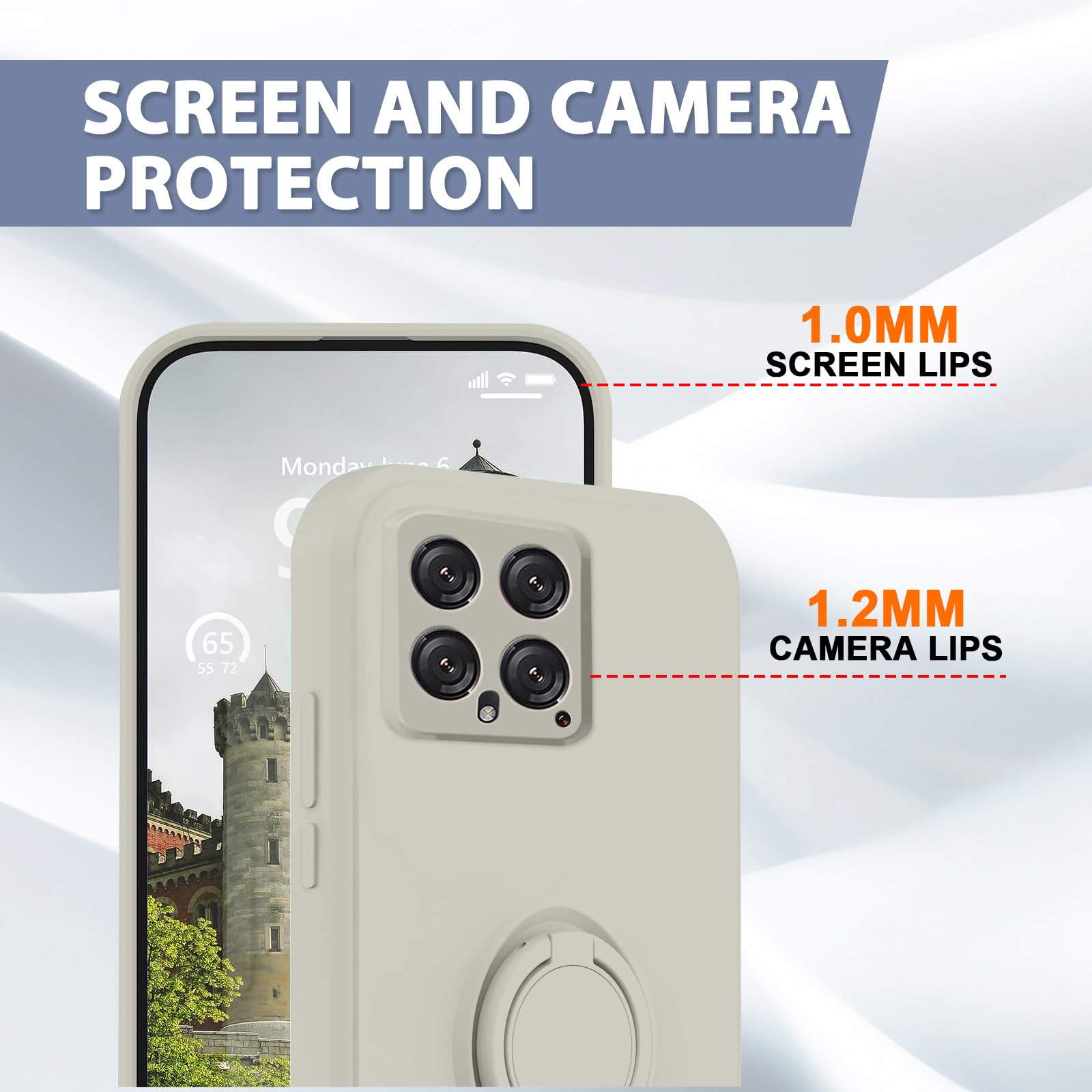 Galful Silicone Phone Case for Xiaomi 14 5G with 360° Ring Stand - Thin Slim Protective Cover with Microfiber Lining & Anti-Scratch Design (White) - Perfect for Daily Use, Travel, and Hands-Free Viewing