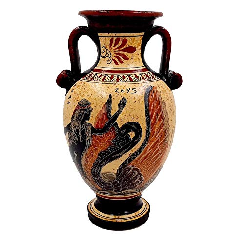 Ancient Greek Pottery Vase 26cm - Handcrafted Zeus, Leda & Triton Design - Ceramic Art Decor for Home, Office & Wedding Centerpieces