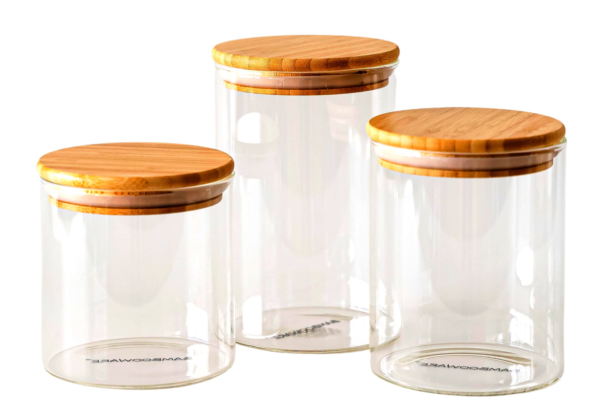 Airtight Glass Storage Containers with Wooden Lids - Set of 3 Kitchen & Pantry Organization Jars for Sugar, Flour, Rice, Pasta, Spices, Candy, Cookies | Perfect for Baking, Meal Prep & Food Storage