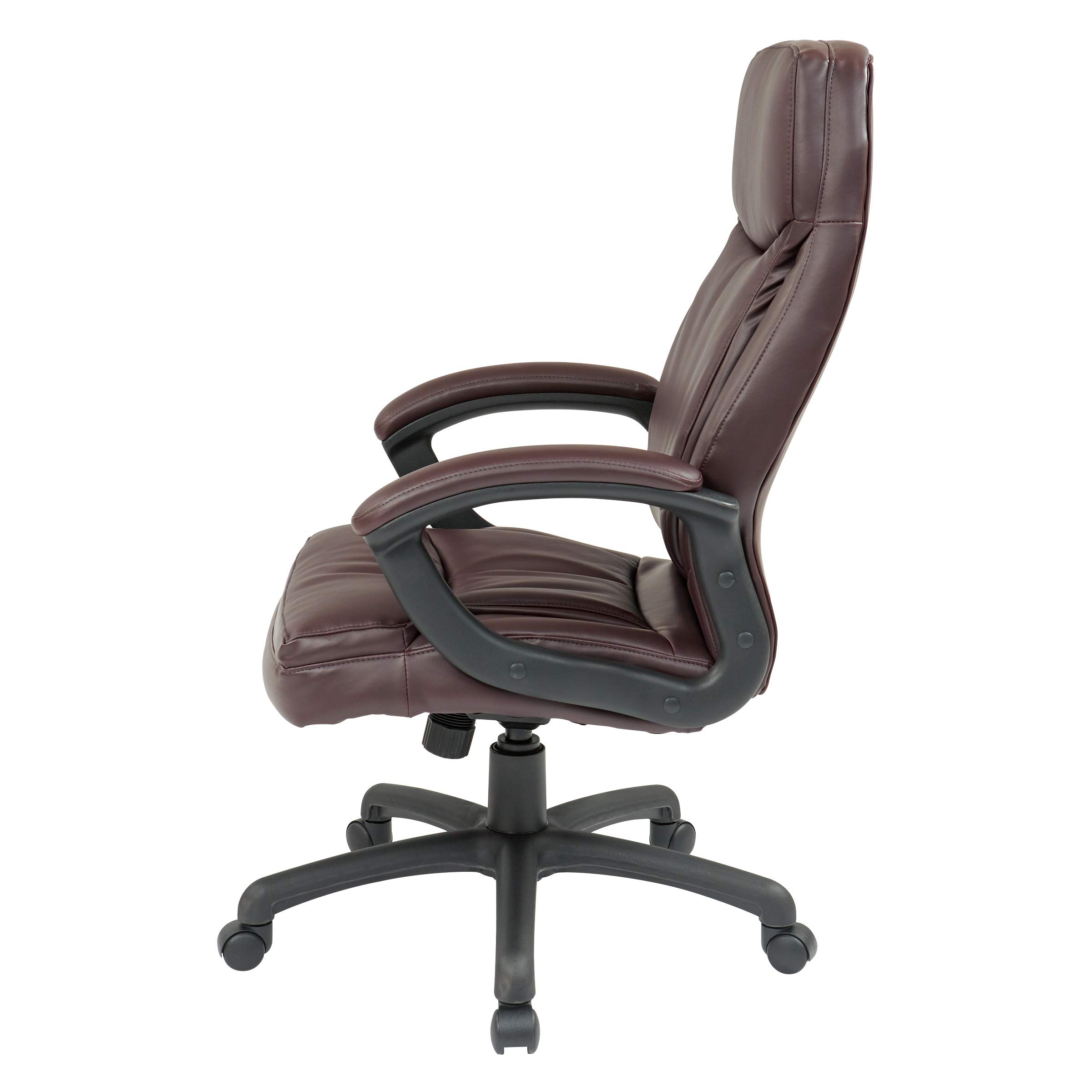 Office Star EC Series Executive Bonded Leather High Back Adjustable Office Chair with Thick Padded Contour Seat & Locking Tilt Control - Burgundy | Ergonomic Desk Chair for Home Office, Conference Room & Executive Workspace