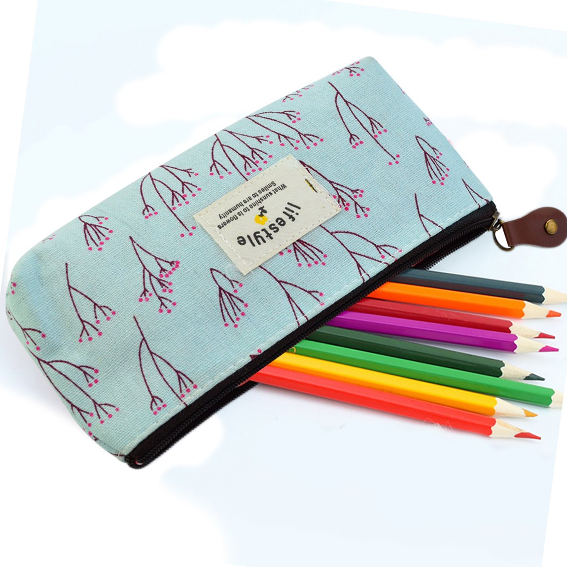 Miayon Floral Pencil Case & Cosmetic Bag Set of 3 - Vintage Countryside Design for School, Office & Travel Organization
