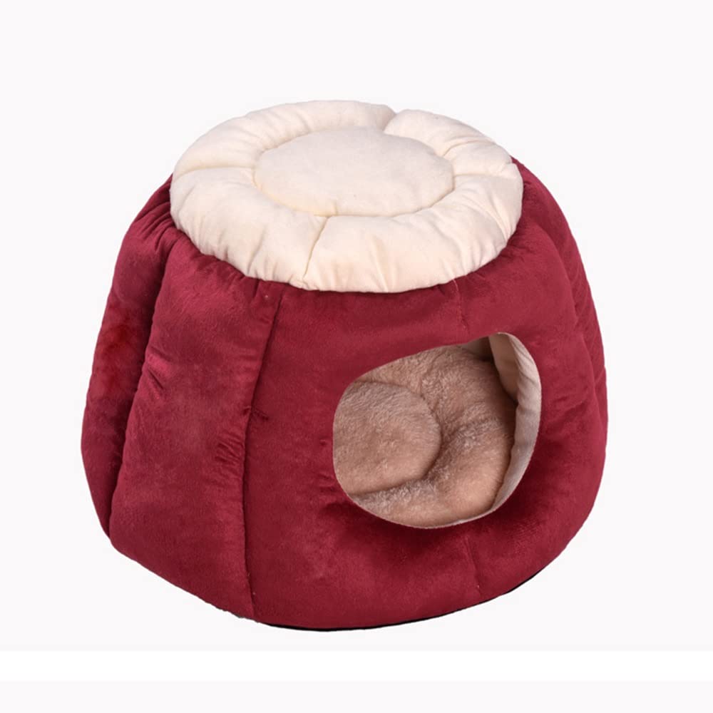 Cozy Warm Pet Bed for Cats & Small Dogs - Indoor/Outdoor Cave Nest with Soft Fleece Lining - Winter House for Puppies & Kittens (Wine Red, Small) - Perfect for Cuddling, Sleeping & Keeping Pets Warm in Cold Weather