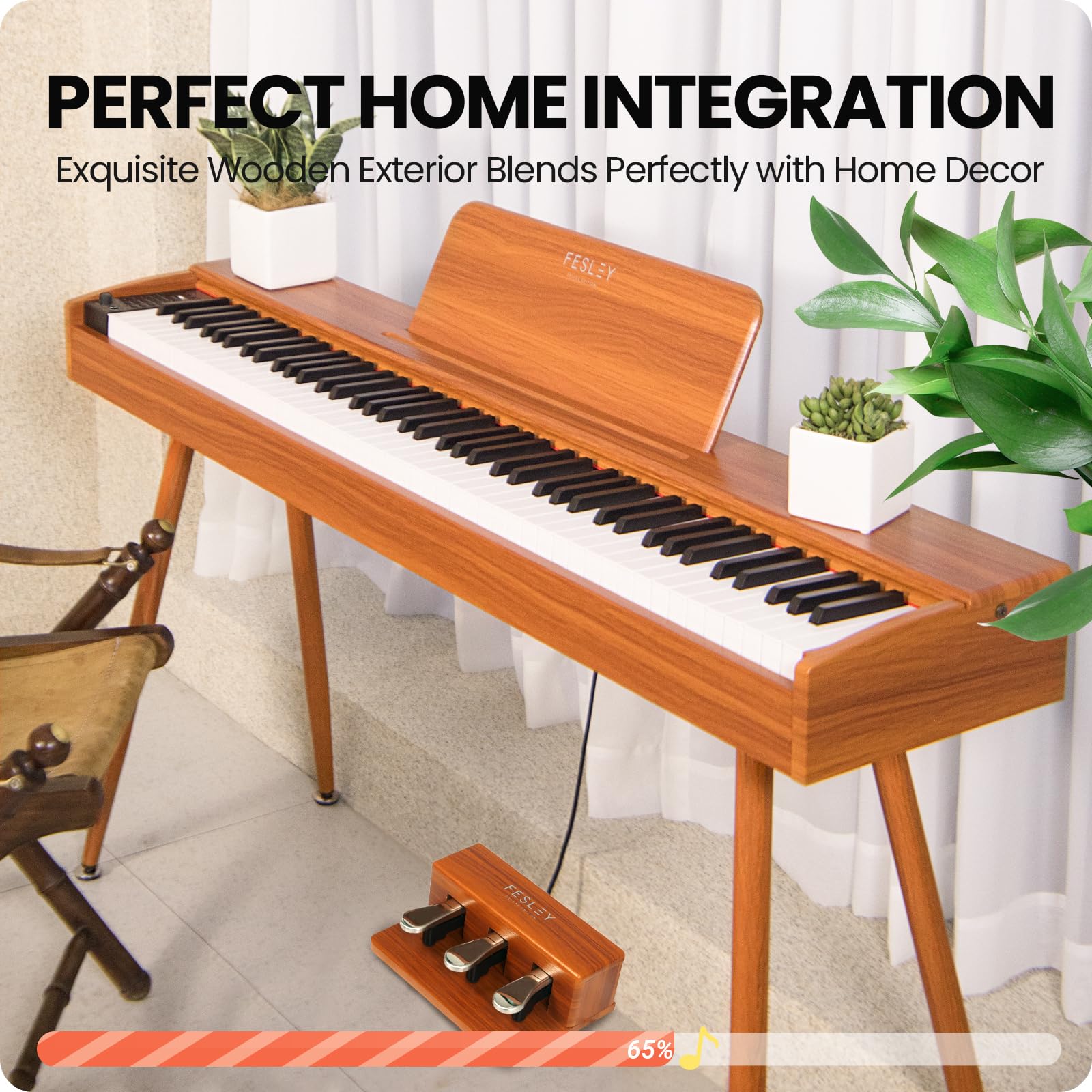 Fesley 88-Key Weighted Digital Piano - Full Size Electric Keyboard with Graded Hammer Action, Bluetooth & MIDI USB Connectivity, Dual Stereo Speakers, 3-Pedal Set - Professional Home Piano in Wood Finish - Perfect for Music Practice, Studio Recording & Home Decor