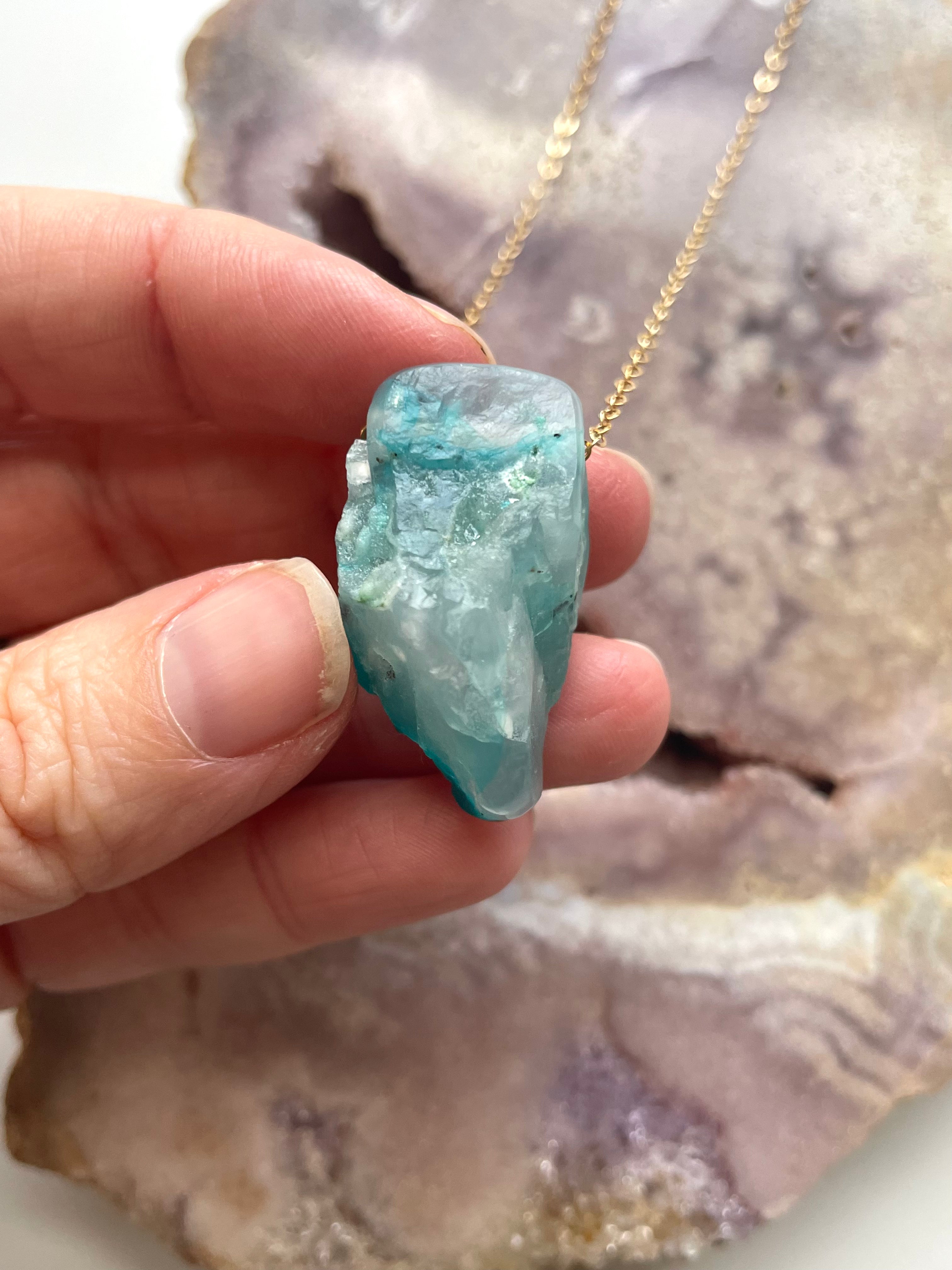 Raw Chrysocolla Pendant Necklace - Natural Stone Jewelry for Women, Healing Crystal Necklace for Spiritual Energy & Chakra Balancing | Perfect for Meditation, Yoga & Boho Fashion