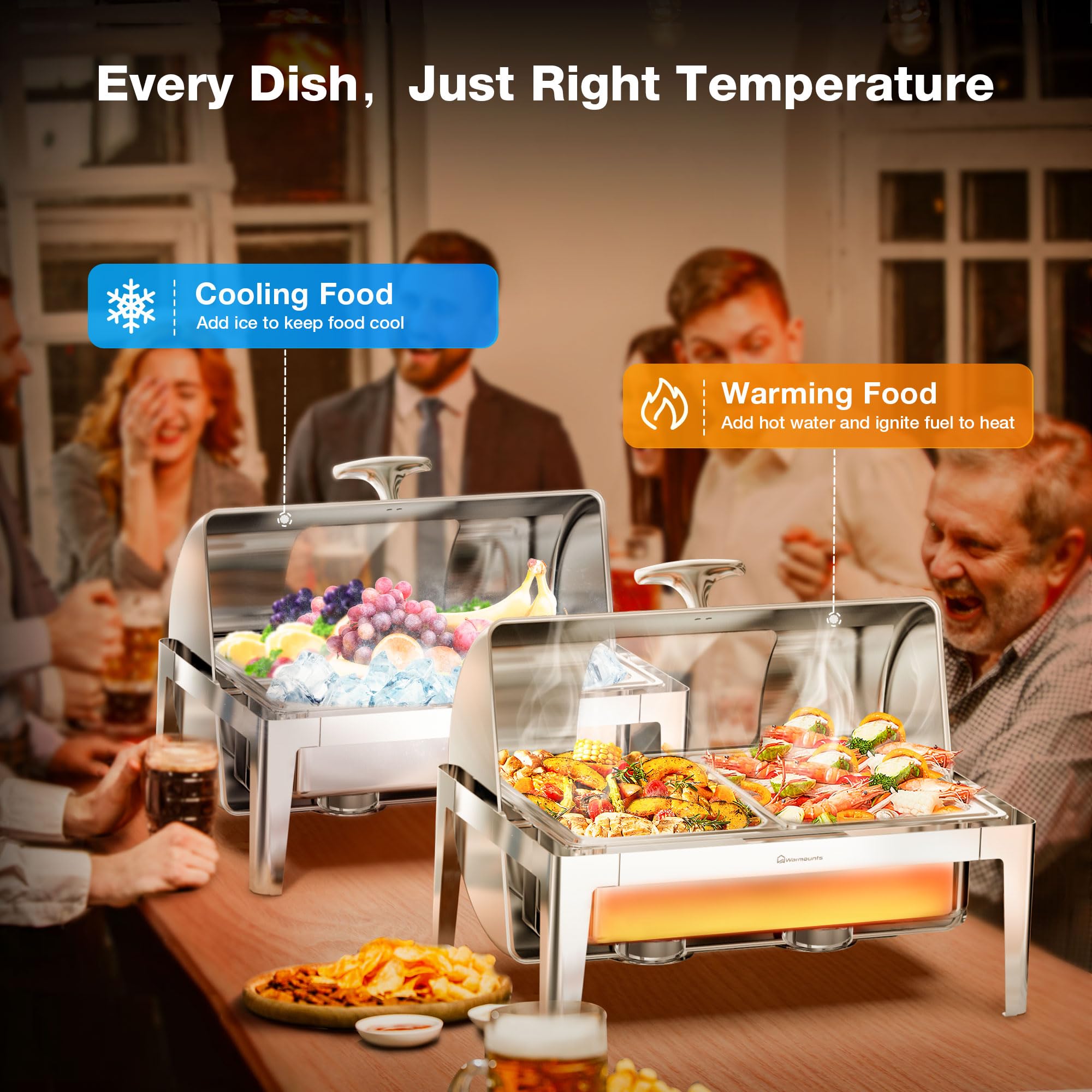Stainless Steel Roll-Top Chafing Dish with Glass Window - 9QT Rectangular Buffet Chafer with Rolled Edge Design, Food-Grade Catering Supplies for Party, Banquet & Events (1/2 Size Food Pan) - Perfect for Buffet Serving, Wedding Receptions, and Catering Businesses