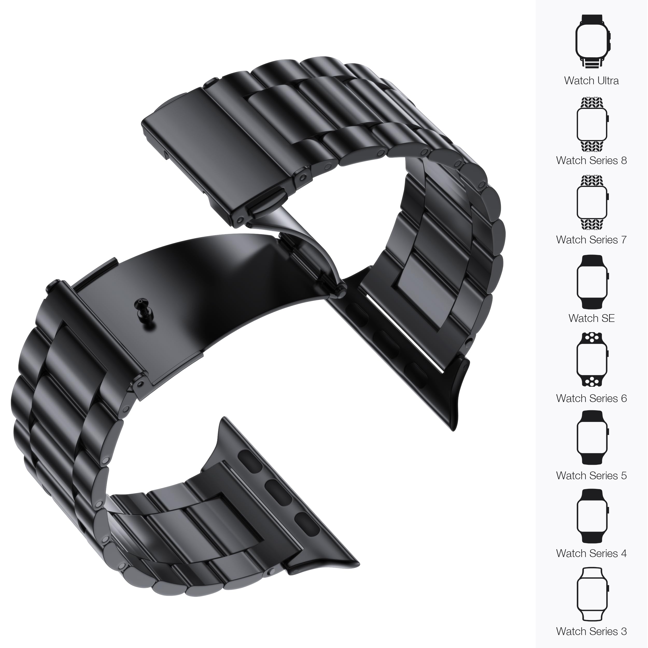 Premium Stainless Steel Apple Watch Band Compatible with Series 9/8/7/6/5/4/3/2/1, SE, Ultra & Ultra 2 - 38mm 40mm 41mm 42mm 44mm 45mm 46mm 49mm - Elegant Metal Strap for Men & Women - Perfect for Business, Office & Formal Occasions