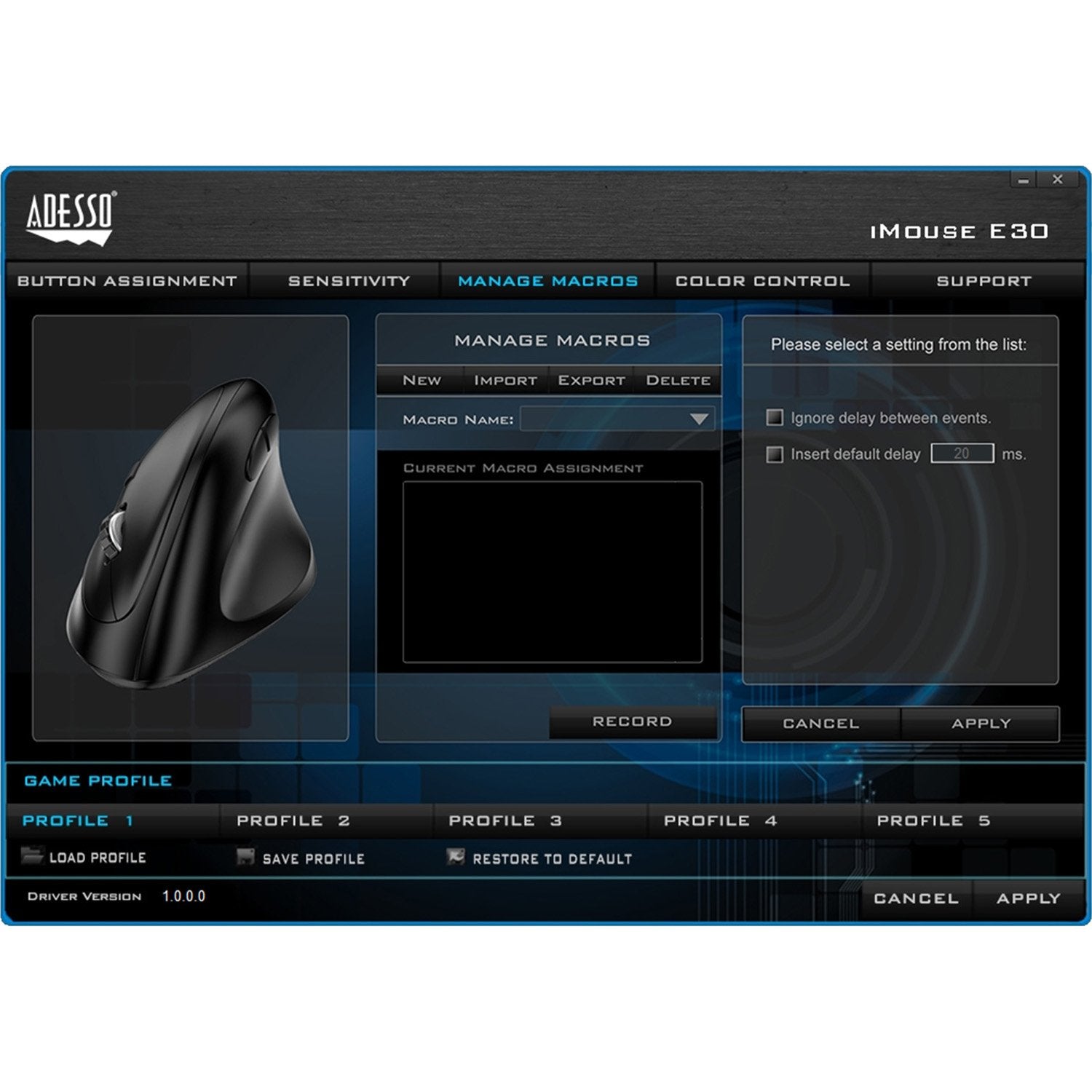 Adesso iMouse E30 2.4GHz Wireless Ergonomic Vertical Mouse with Programmable Buttons - Comfortable for Office Work, Gaming & Long Computer Use