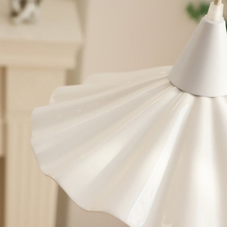 Elegant Pleated Flower Glazed Ceramic LED Pendant Light - Modern Ceiling Lighting for Dining Room, Bedroom & Living Room Decor