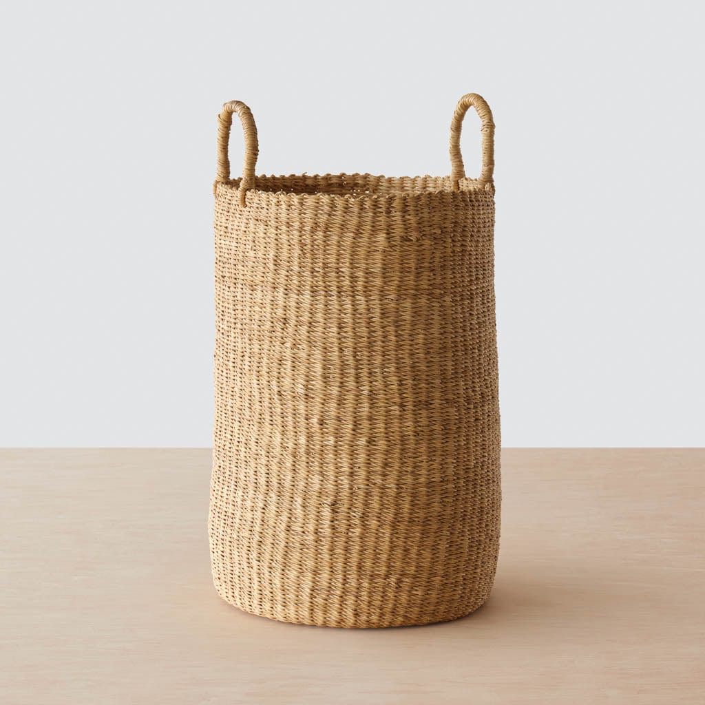 Handwoven Bolga Tall Basket - Natural African Storage Basket for Home Decor, Laundry, or Picnic - Perfect for Organizing Blankets, Toys, and More
