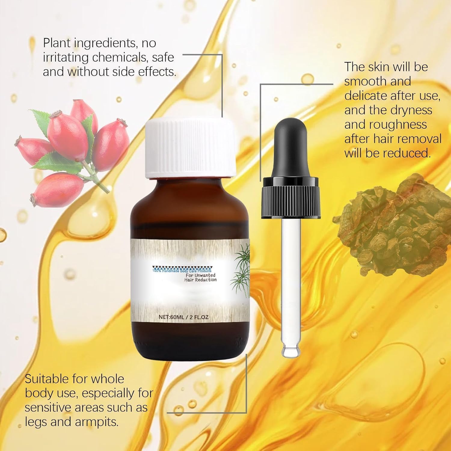 Rotundus Oil for Hair Removal - Natural Essential Oil with Dropper for Smooth Skin Care & DIY Beauty Treatments