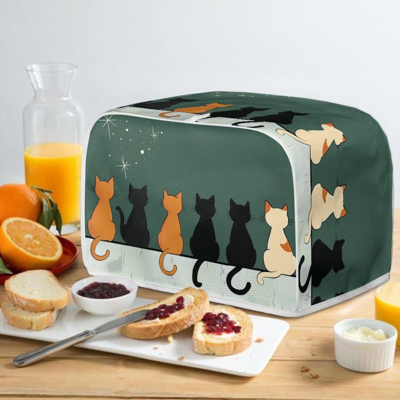 2 Slice Cat Print Toaster Cover - Dust Protection Washable Toaster Oven Cloth Cover for Bread Maker - Green Kitchen Appliance Accessory | Perfect for Kitchen Decor & Small Appliance Protection