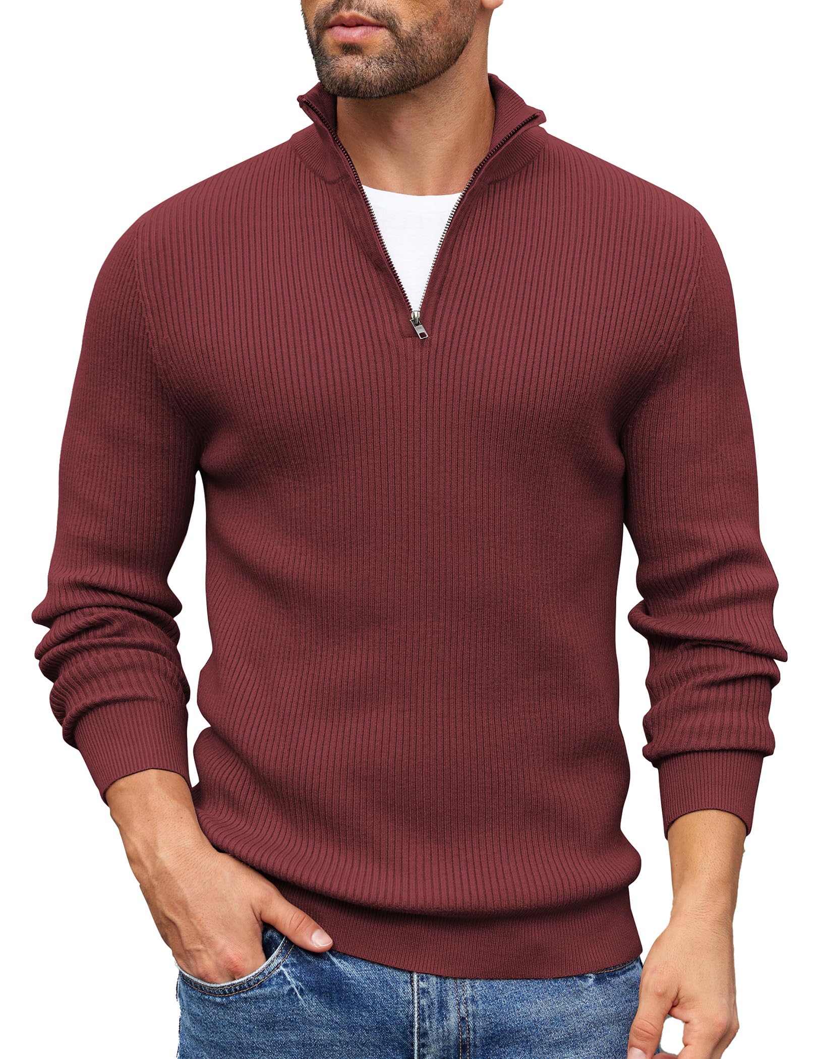 COOFANDY Men's Slim Fit Quarter Zip Sweater - Lightweight Mock Neck Pullover Knit Top for Casual Wear & Office Outfits | Perfect for Fall Layering and Business Casual Style