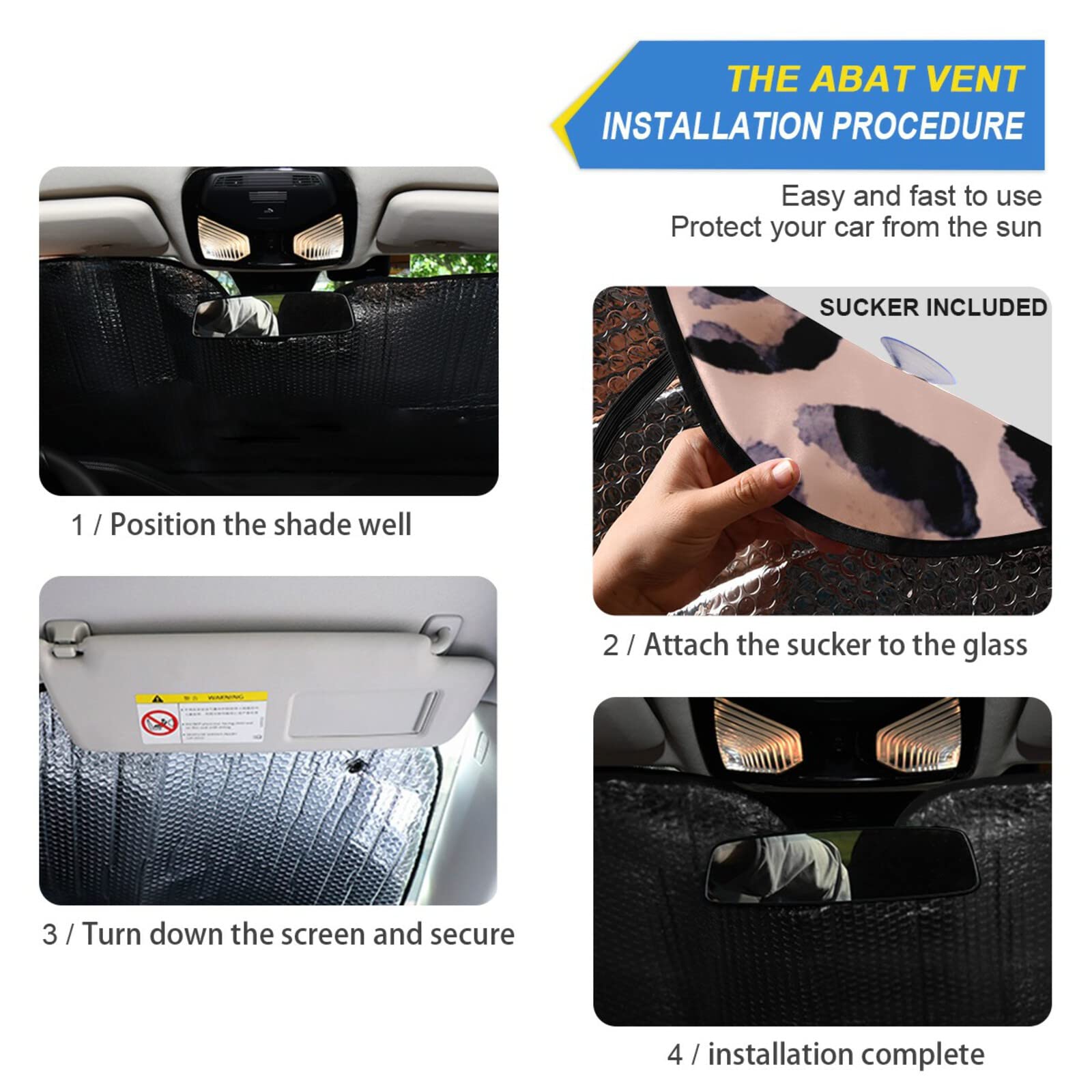 Pink Black Leopard Car Windshield Sunshade - Foldable UV Sun Visor Protector for Cars, Trucks & SUVs | Blocks Heat & Glare | Keep Vehicle Cool in Summer Parking