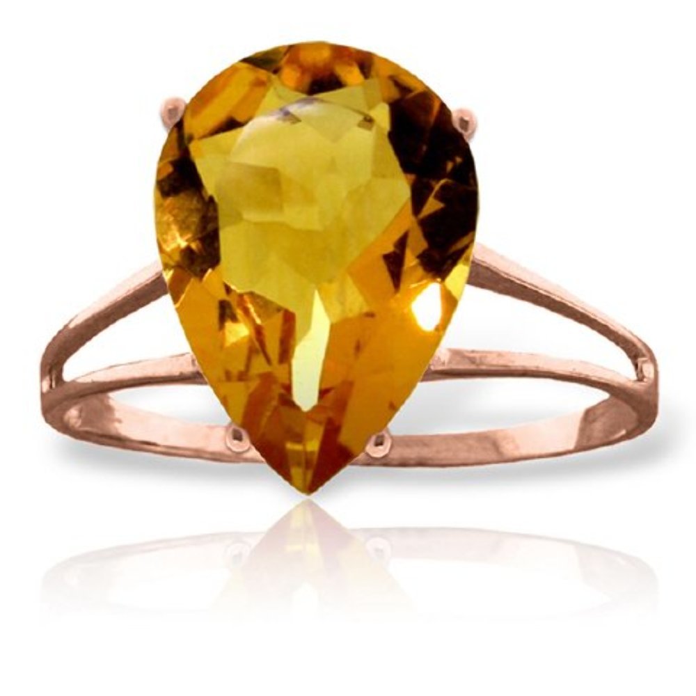 14K Rose Gold Pear-Shaped Citrine Ring for Women - Elegant Galaxy Gold GG Jewelry for Engagement, Wedding & Special Occasions