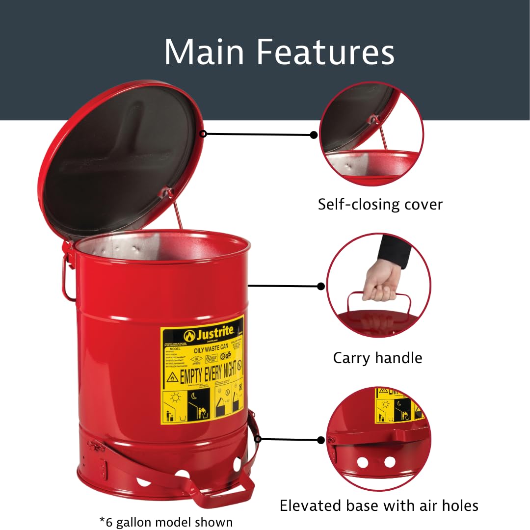 Justrite 21 Gallon Galvanized Steel Oily Waste Can with Foot Pedal - 23.5