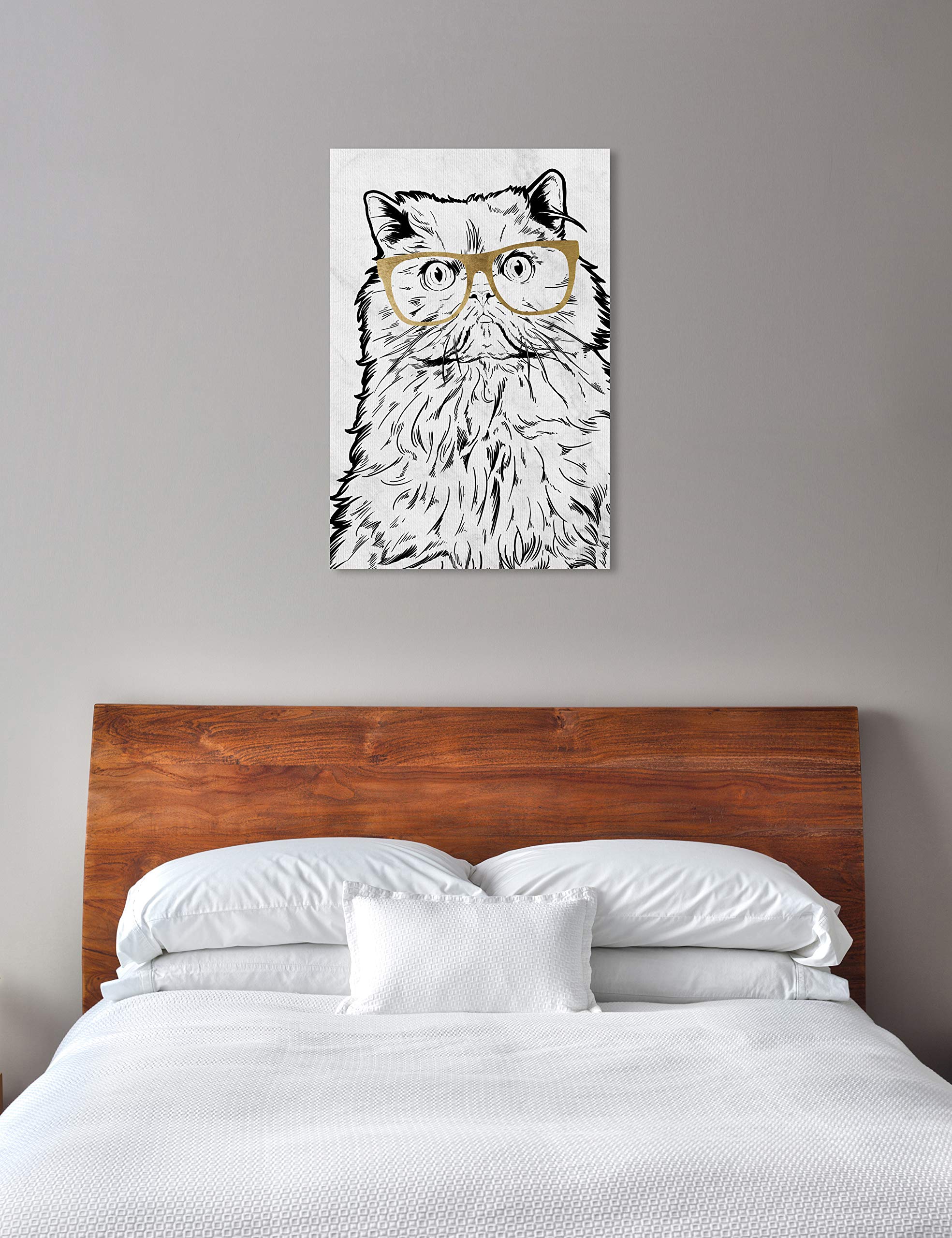 Oliver Gal Artist Co. 'Cat with Gold Glasses' Canvas Wall Art Print - 30x45 Inch Black & White Animal Painting for Living Room, Bedroom & Office Decor