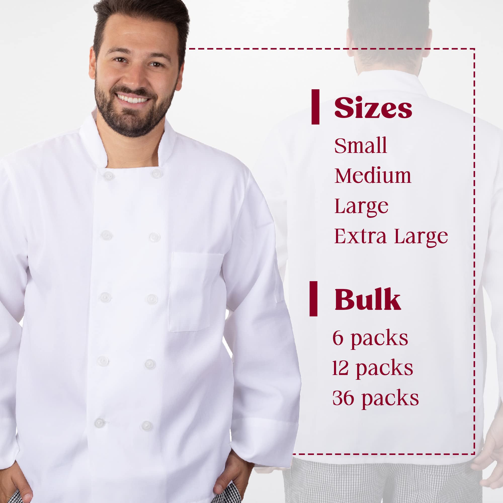 Premium White Chef Coats for Professional Restaurants - Bulk Pack (12-Pack) - Durable & Comfortable Kitchen Uniforms for Chefs, Cooks & Culinary Staff - Ideal for Commercial Kitchens, Catering & Food Service