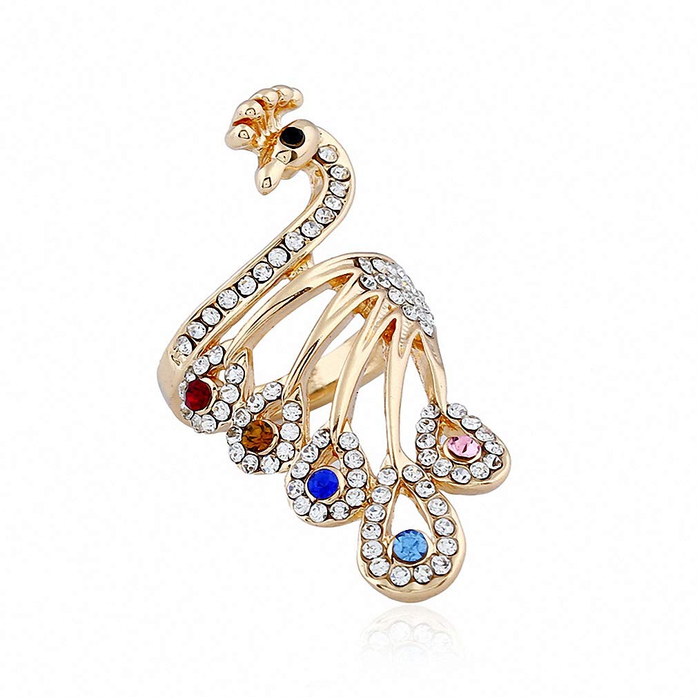 Ronliy Crystal Rose Gold Peacock Rings for Women - Elegant Colorful Rhinestone Jewelry Ring, Perfect for Wedding, Promise, Anniversary & Special Occasions
