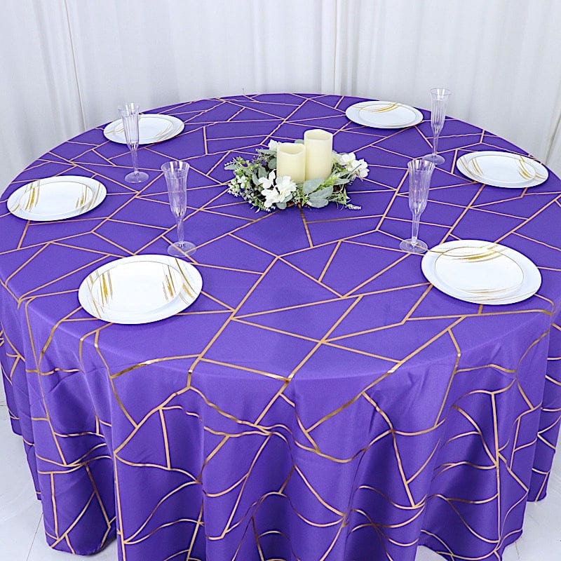 120 Polyester Round Tablecloth with Metallic Geometric Pattern - Elegant Dining Decor for Weddings, Parties & Home Events