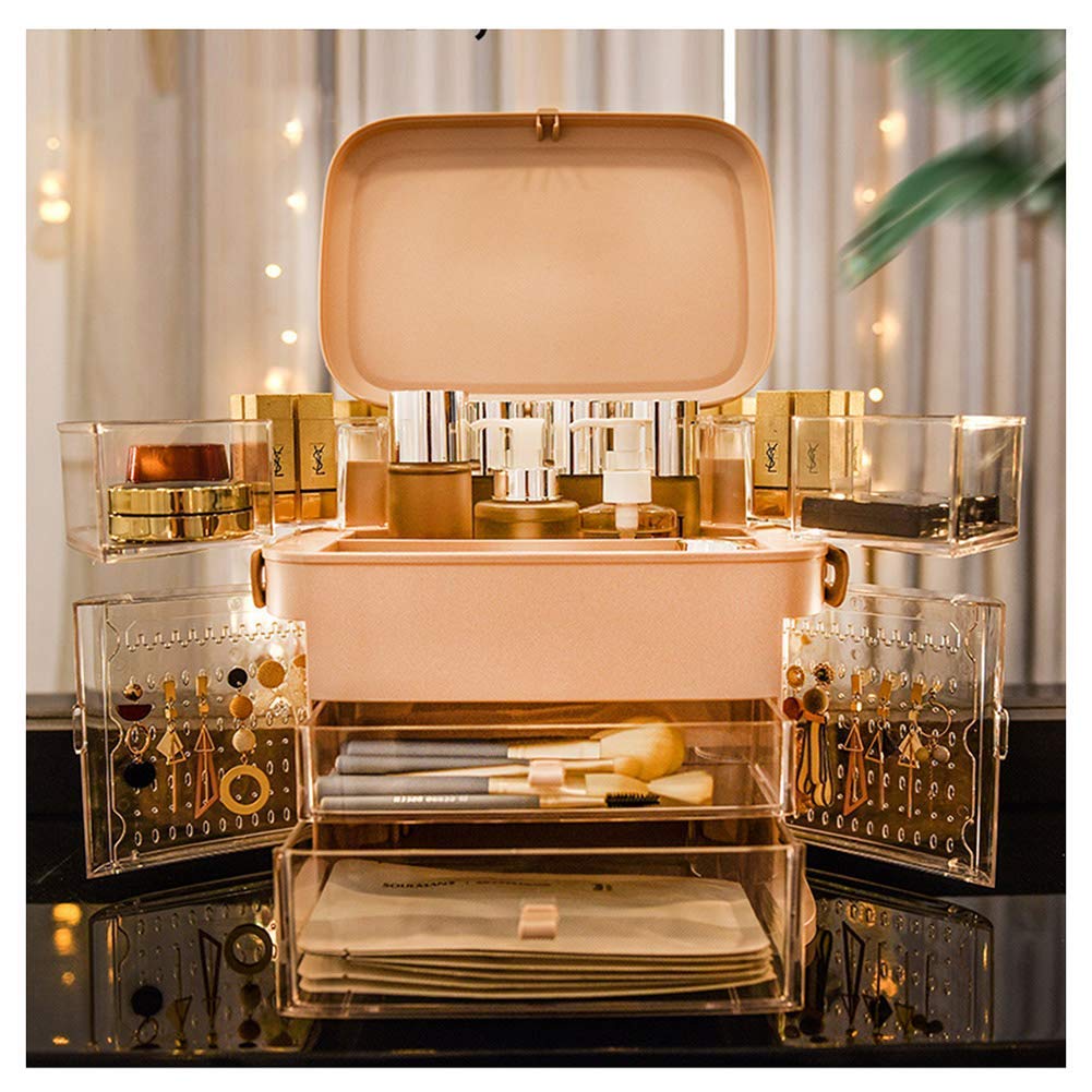 Clear Makeup Organizer with Lid & 2 Drawers - Waterproof Cosmetic Storage Box with Handle - Modern Dustproof Bathroom & Dresser Organizer for Makeup Brushes, Lipsticks, Skincare Products - Perfect for Vanity, Travel & Home Decor