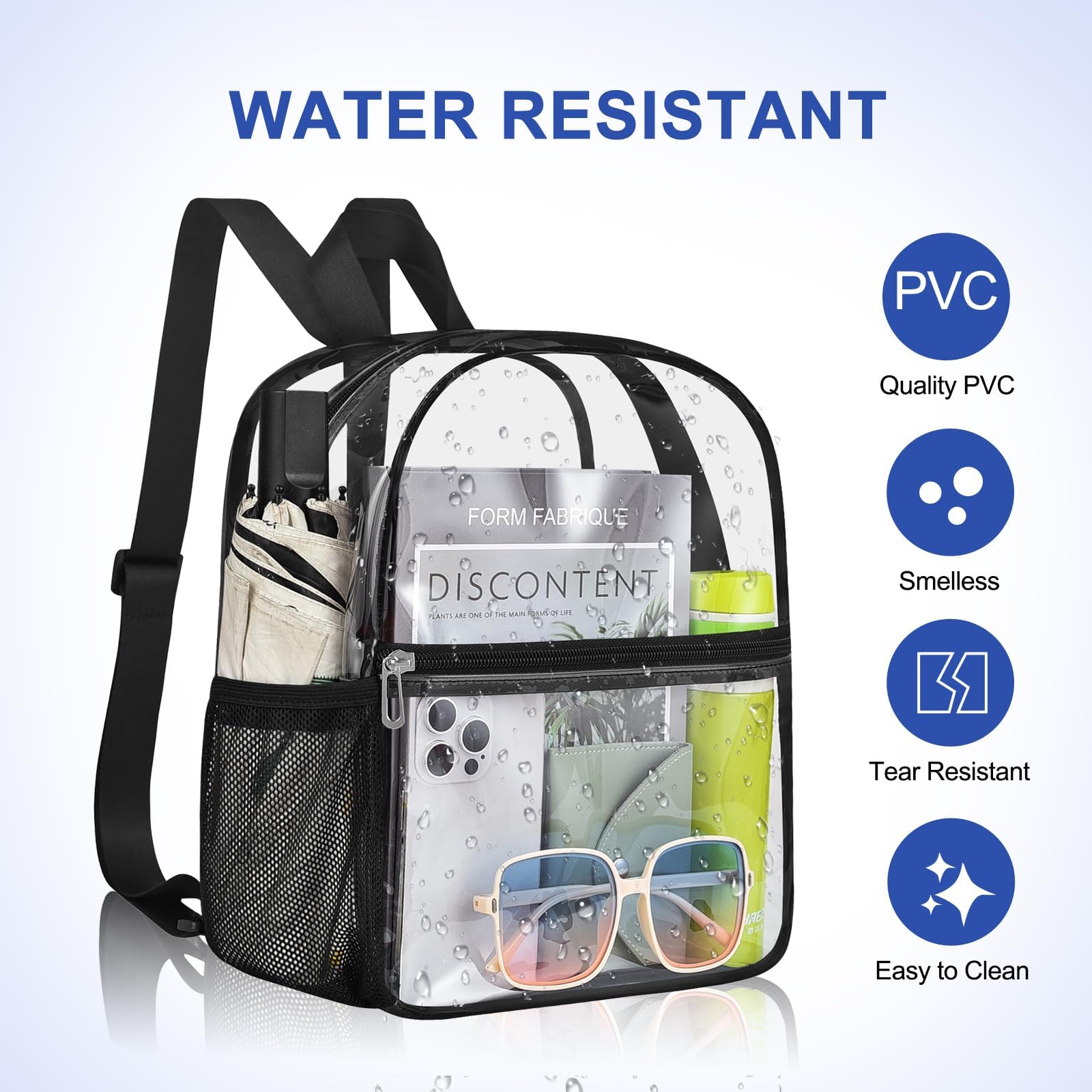 Stadium Approved Clear Backpack 12×12×6 - Small Transparent Mini Backpack for Concerts, Beach, Work, Travel & Sports | Perfect for Security Checks, School, Theme Parks & Events (Black)
