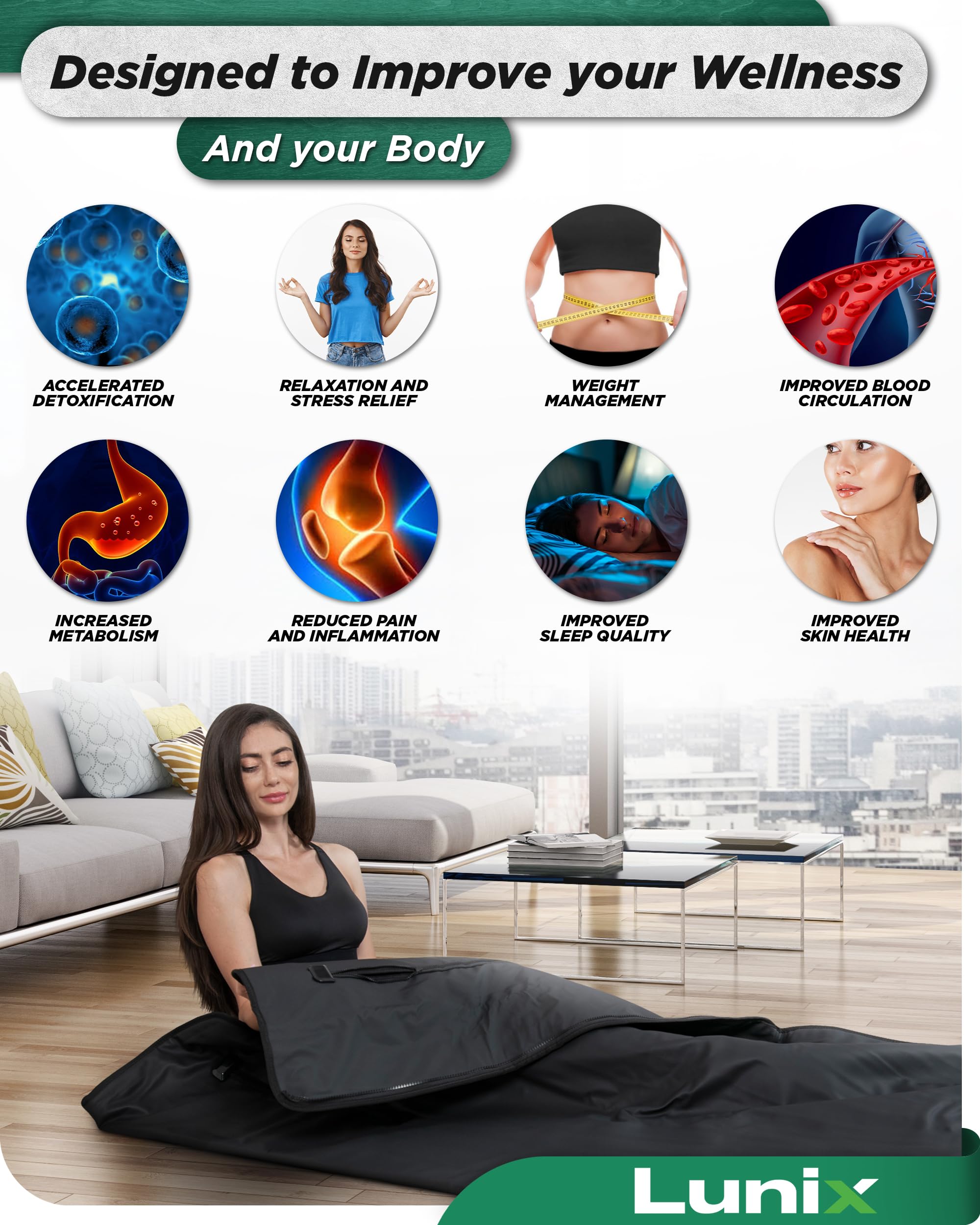 Far-Infrared Portable Sauna Blanket - Adjustable Temperature (77°F-176°F) | Extra-Large Low EMF Design for Home Detox, Pain Relief & Muscle Recovery | Includes Head Pillow, Detox Wrap & Hot/Cold Gel Pack | Perfect for Home Spa, Post-Workout Recovery & Relaxation Therapy