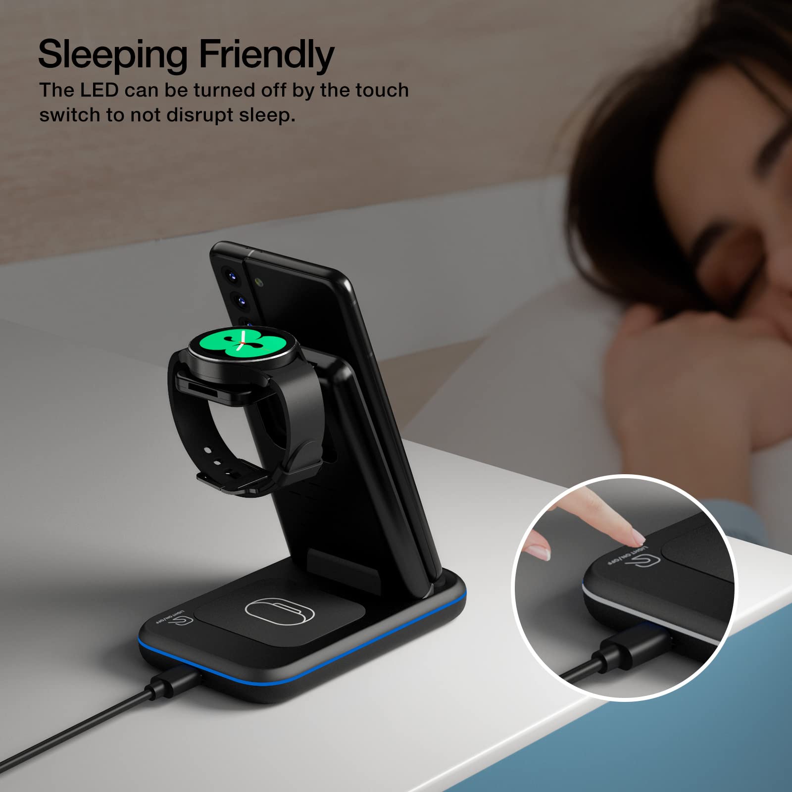 HOLYJOY 3-in-1 Foldable Wireless Charging Station - Fast Charger for Samsung S25 Ultra/S24/Note 20, Galaxy Watch 7/6/5/4/Active 2 & Buds - Portable Travel Charger for Android Phones (Black) | Perfect for Home, Office & Travel Use