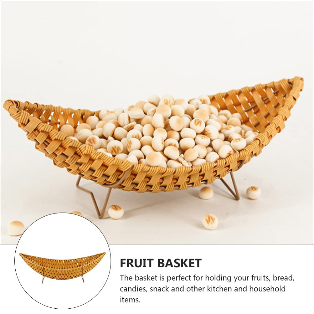Eco-Friendly Rattan Storage Basket - Decorative Woven Bread & Snack Serving Bowl - Handmade Plastic Wicker Basket for Kitchen, Dining & Home Organization - Perfect for Fruits, Groceries, and Craft Storage