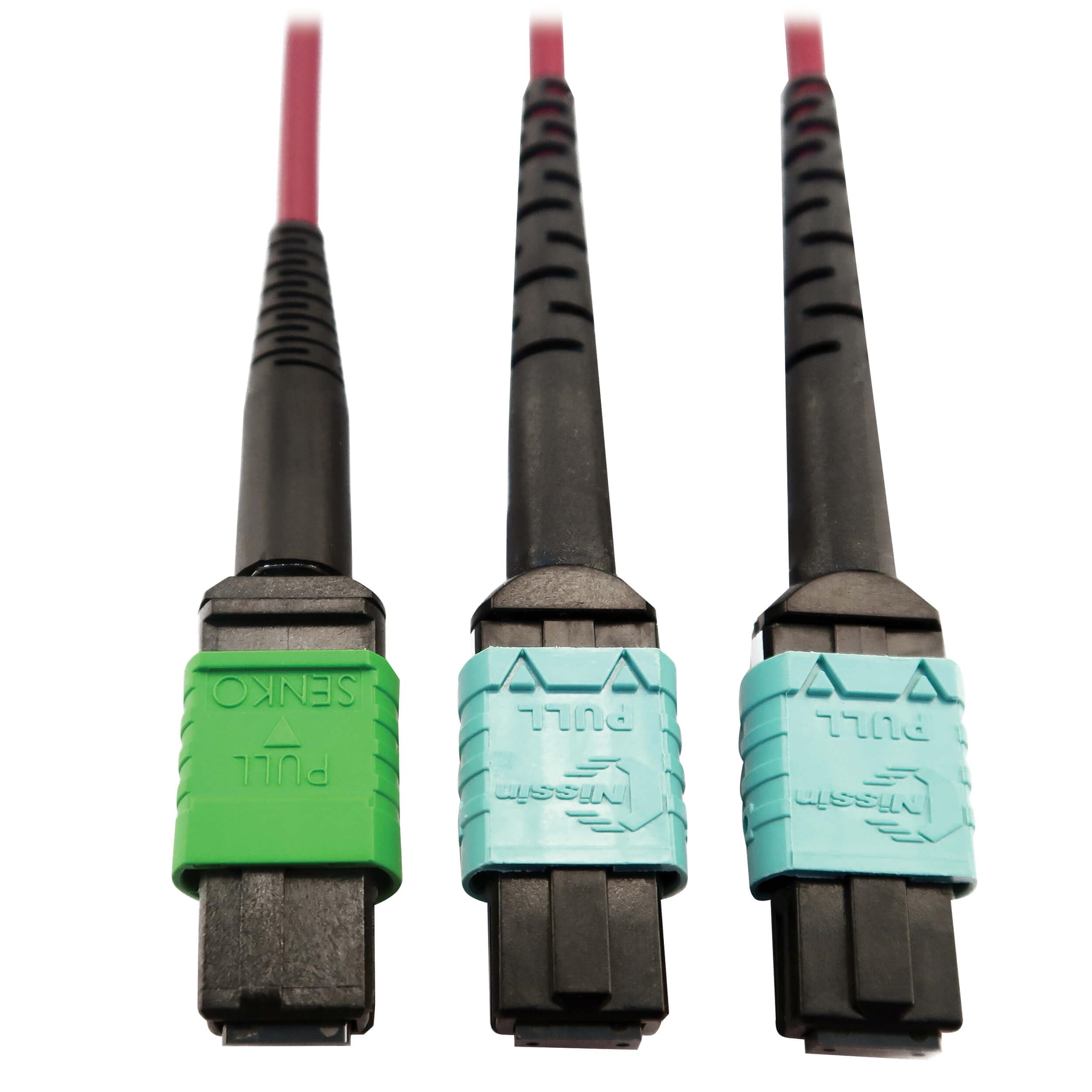 Tripp Lite 400GB OM4 Multimode Fiber Optic Ethernet Cable - 50/125 Plenum Rated, 16F MTP/MPO-APC to 2X 12F MTP/MPO-UPC (F/F), 3m Magenta (N846D-03M-16DMG) - Ideal for High-Speed Data Centers & Enterprise Networks