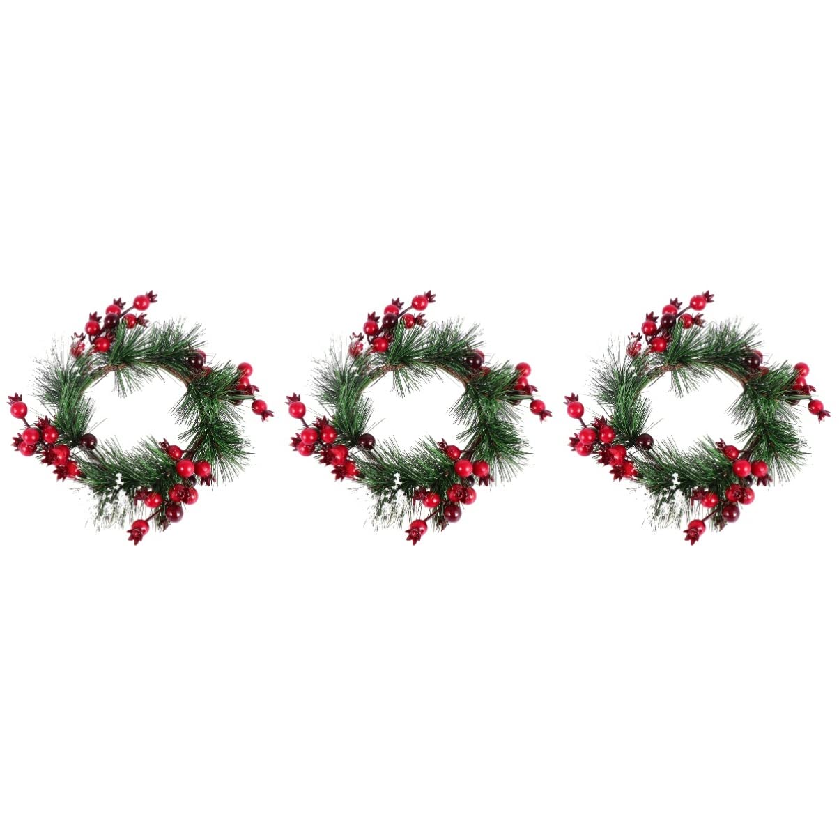 Artibetter 3-Piece Christmas Candle Rings Set - Holiday Tealight Candle Holders with Artificial Berry Garland, Evergreen Holly & Wooden Pomegranate Decor for Table Centerpiece, Fireplace Mantel, and Festive Home Décor