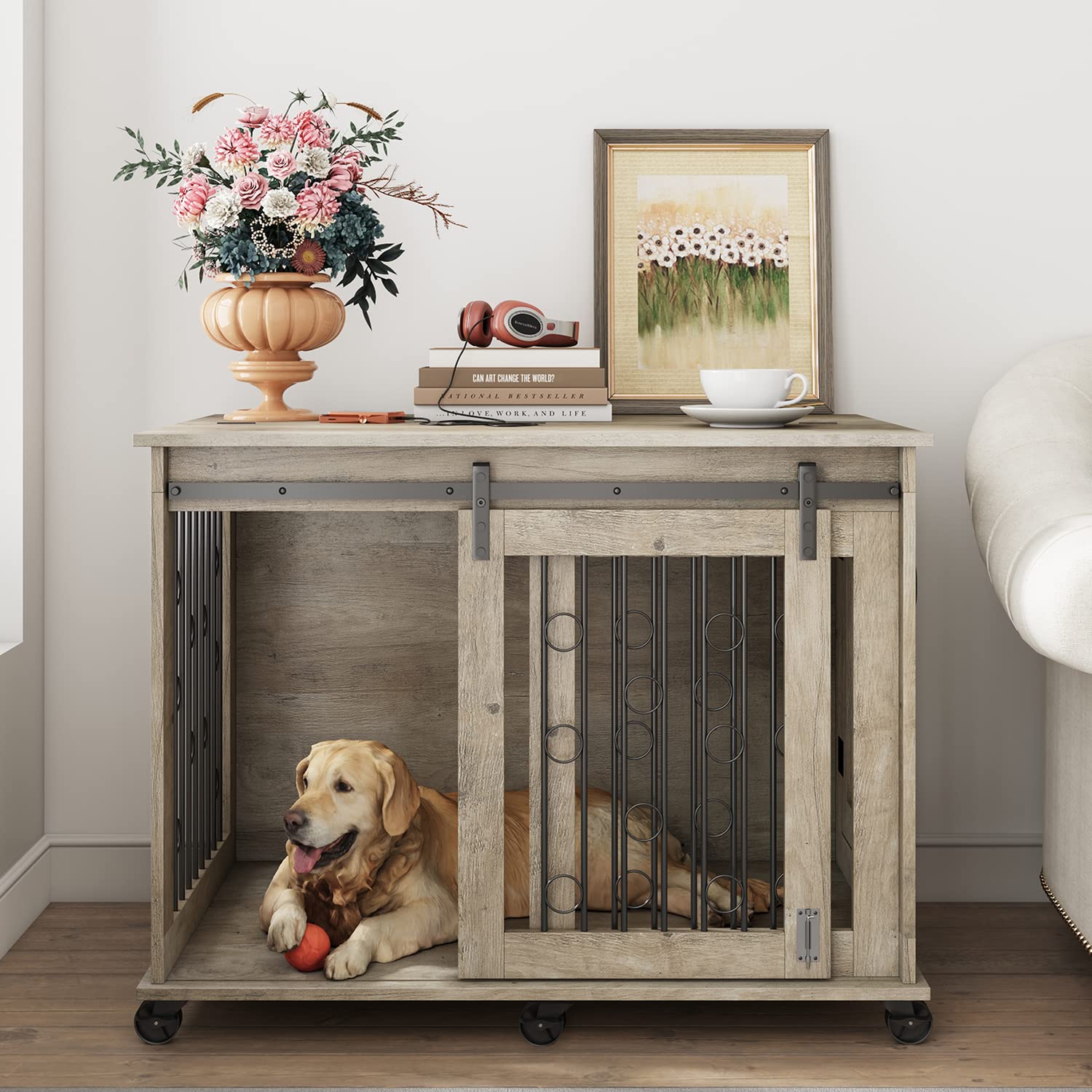 Large Wooden Dog Crate Furniture - 43.7