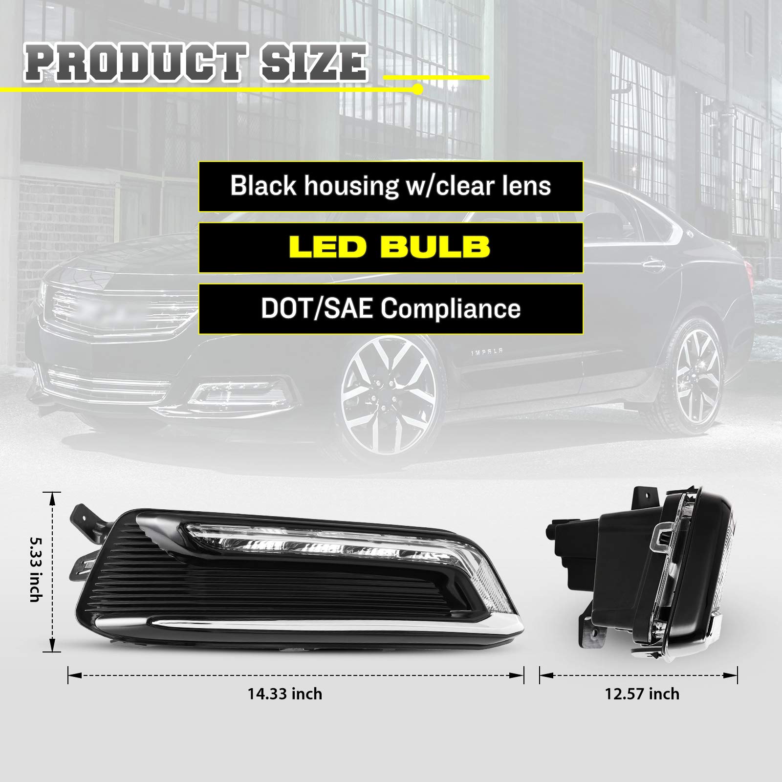 AUTOWIKI LED DRL Fog Lights for 2014-2020 Chevy Impala - 2PCS Clear Lens Fog Lamp Assembly - Perfect for Night Driving & Off-Road Adventures
