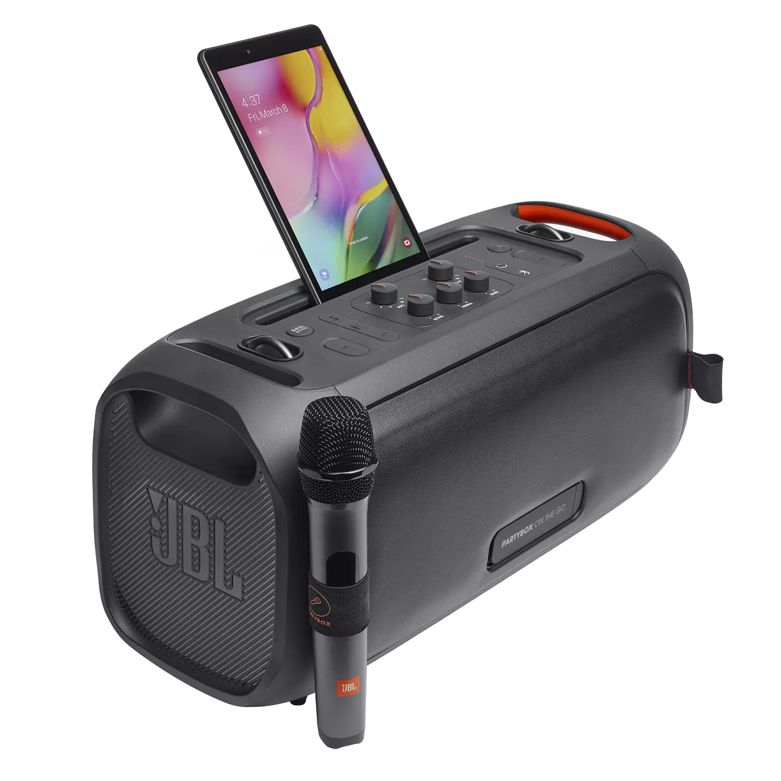 JBL Party Box On The Go Portable Bluetooth Speaker with Built-in LED Lights & Wireless Mic - Perfect for Outdoor Parties, Beach Gatherings & Home Karaoke Nights