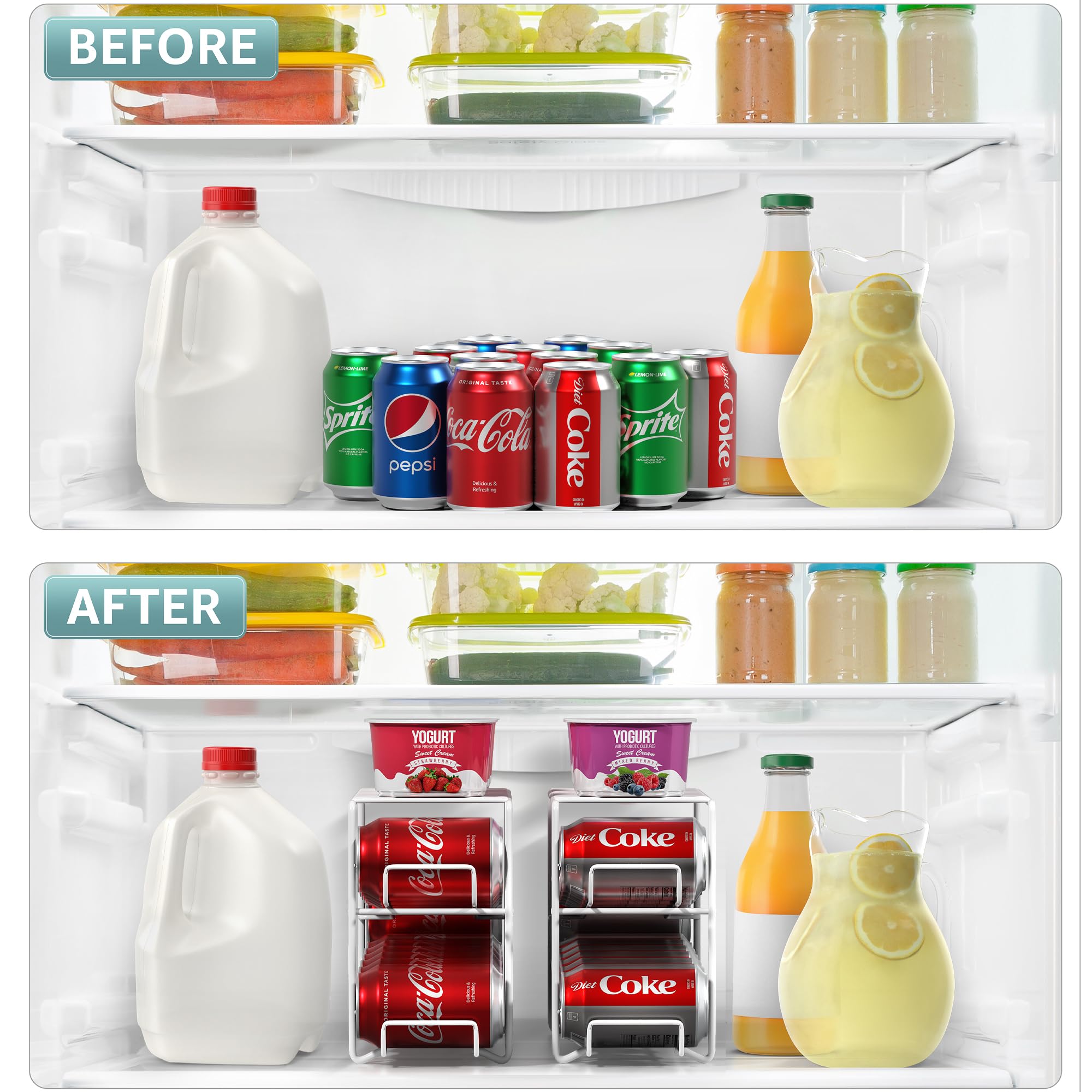 Sorbus 12oz Soda Can Organizer & Dispenser - 2 Pack White Refrigerator Storage Rack for 12 Standard Cans | Perfect for Kitchen, Pantry, Office Mini Fridge & Party Beverage Organization